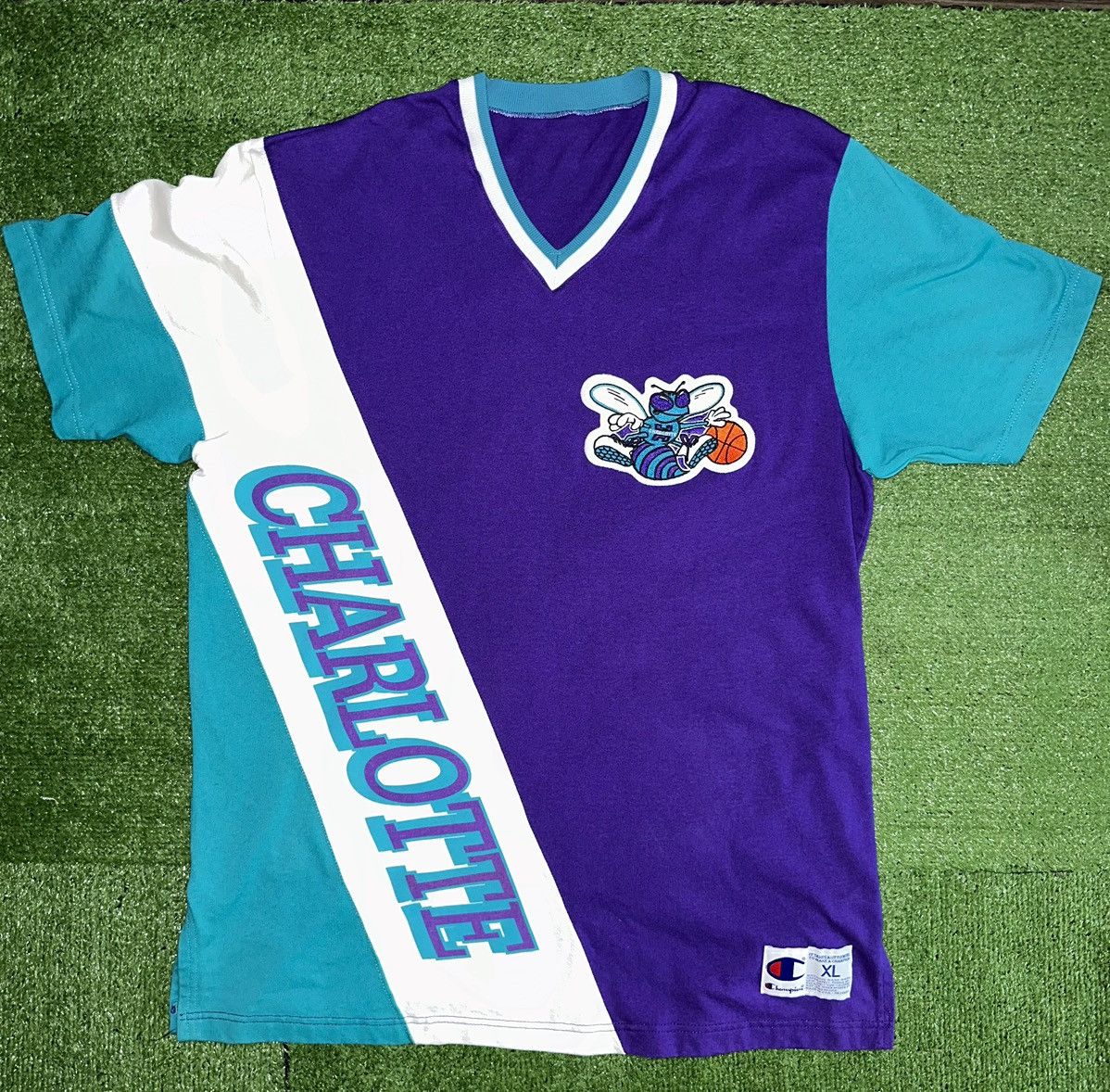 image of 96-97 Charlotte Hornets Game Issued Miusa Champion Shirt XL in Purple, Men's