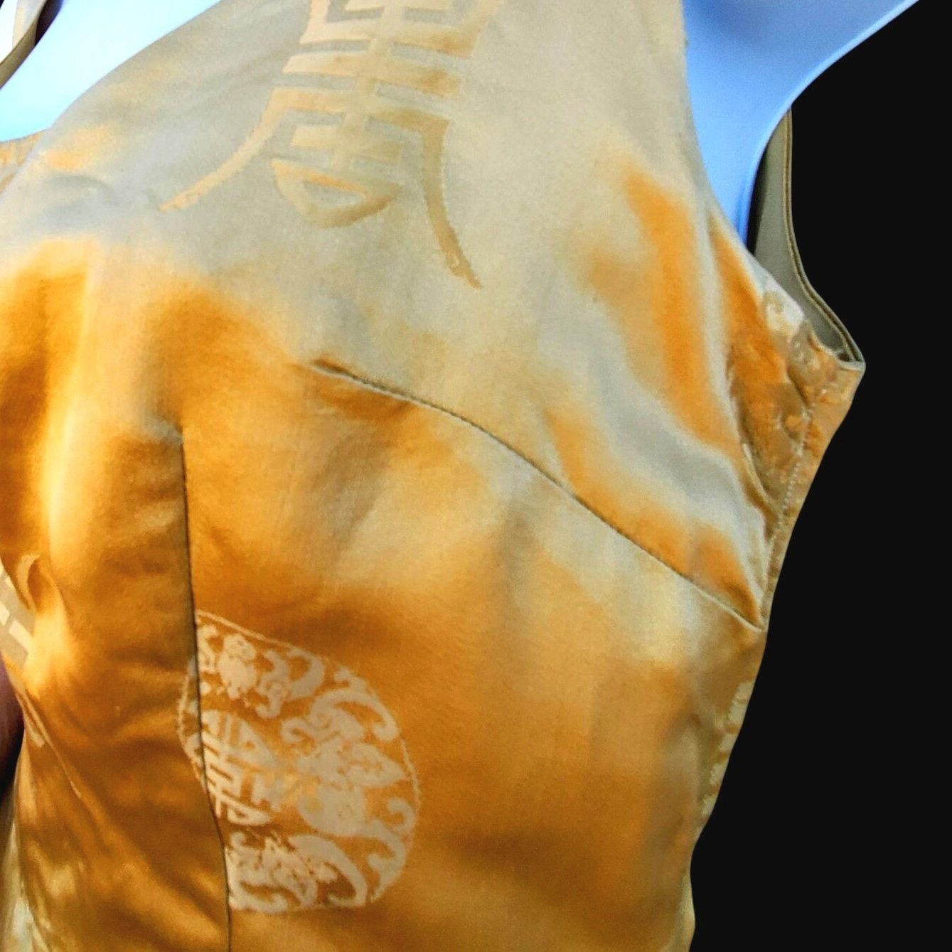 Other 1950s Pin Up Wiggle Dress 10 Curvy Gold Chinese Brocade Rock Size M / US 6-8 / IT 42-44 - 4 Thumbnail
