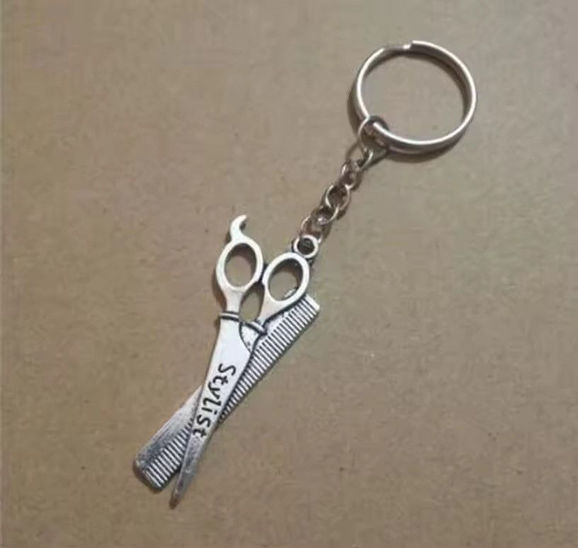 Vintage Silver Colour Barber Hair Salon Keychain Size ONE SIZE - 1 Thumbnail