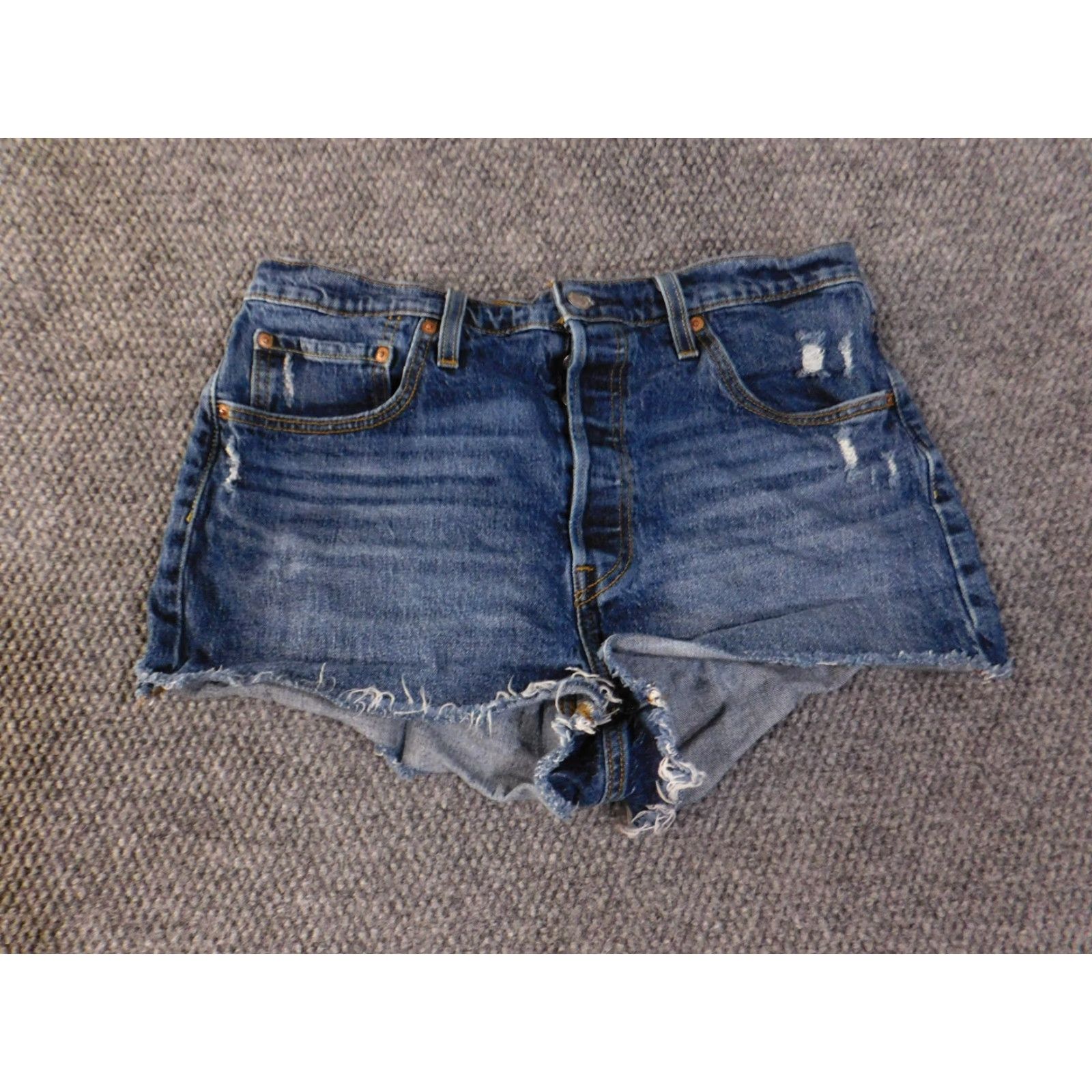 Levi's Levi’s Denim Shorts Womens 33 Blue Distressed Cut-Off Button Fly High Rise Casual Size 24" / US 00 / IT 34 - 4 Thumbnail