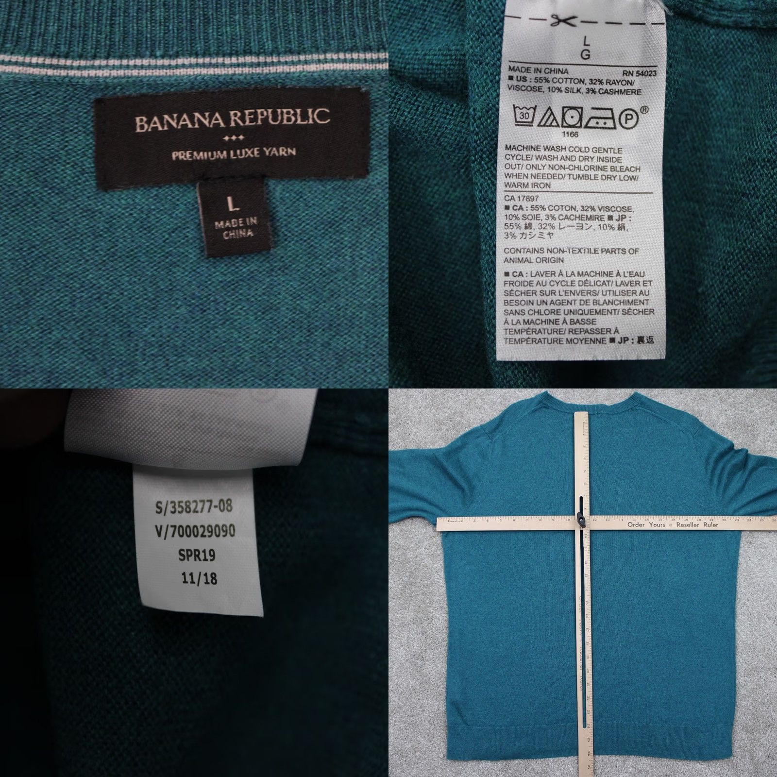 Banana Republic Banana Republic Sweatshirt Mens Large Green Premium Luxe Yarn Cashmere Sweater Size US L / EU 52-54 / 3 - 8 Thumbnail