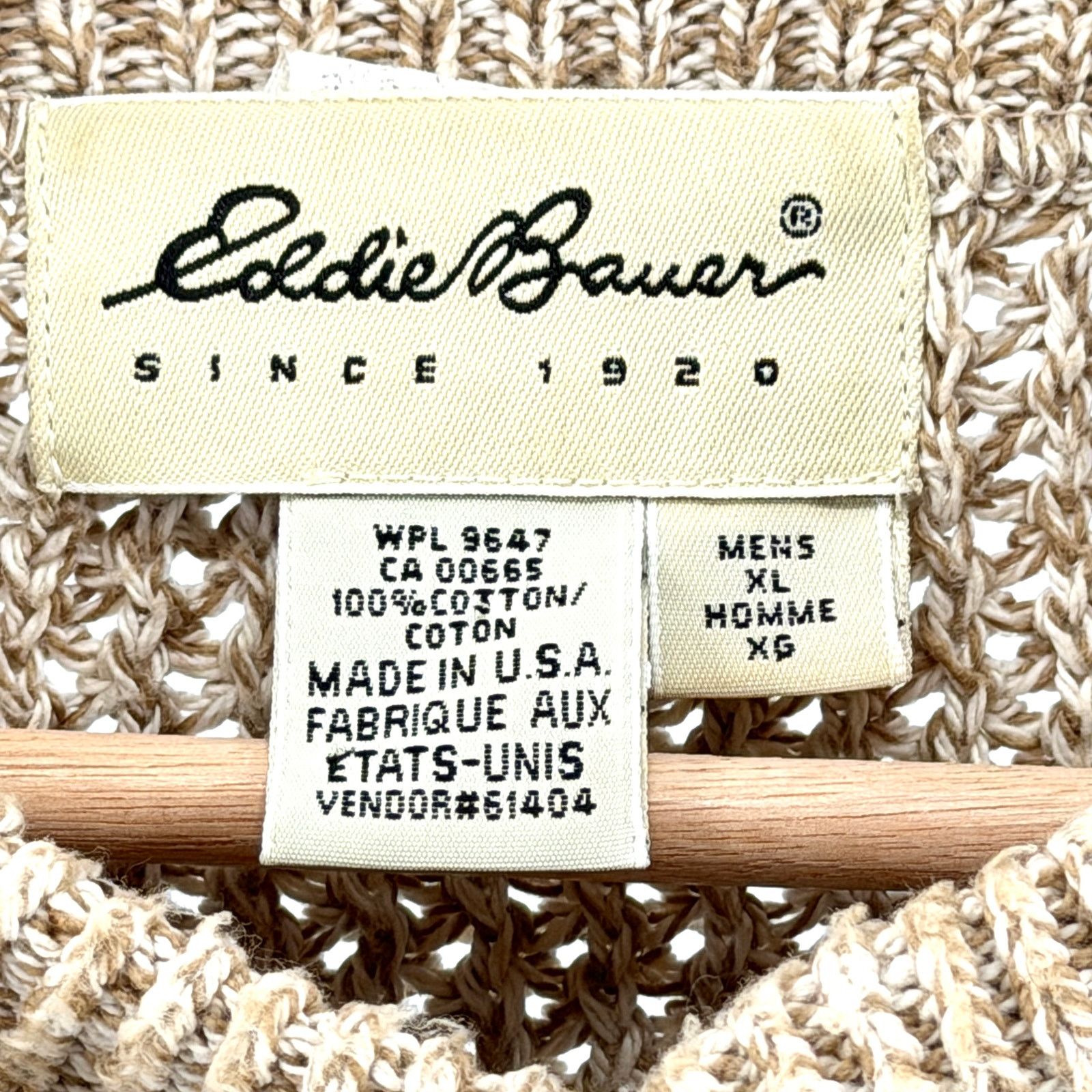 Eddie Bauer Vintage 90s Tan 100% Cotton Henley Marled Knit Sweater Size US XL / EU 56 / 4 - 7 Thumbnail