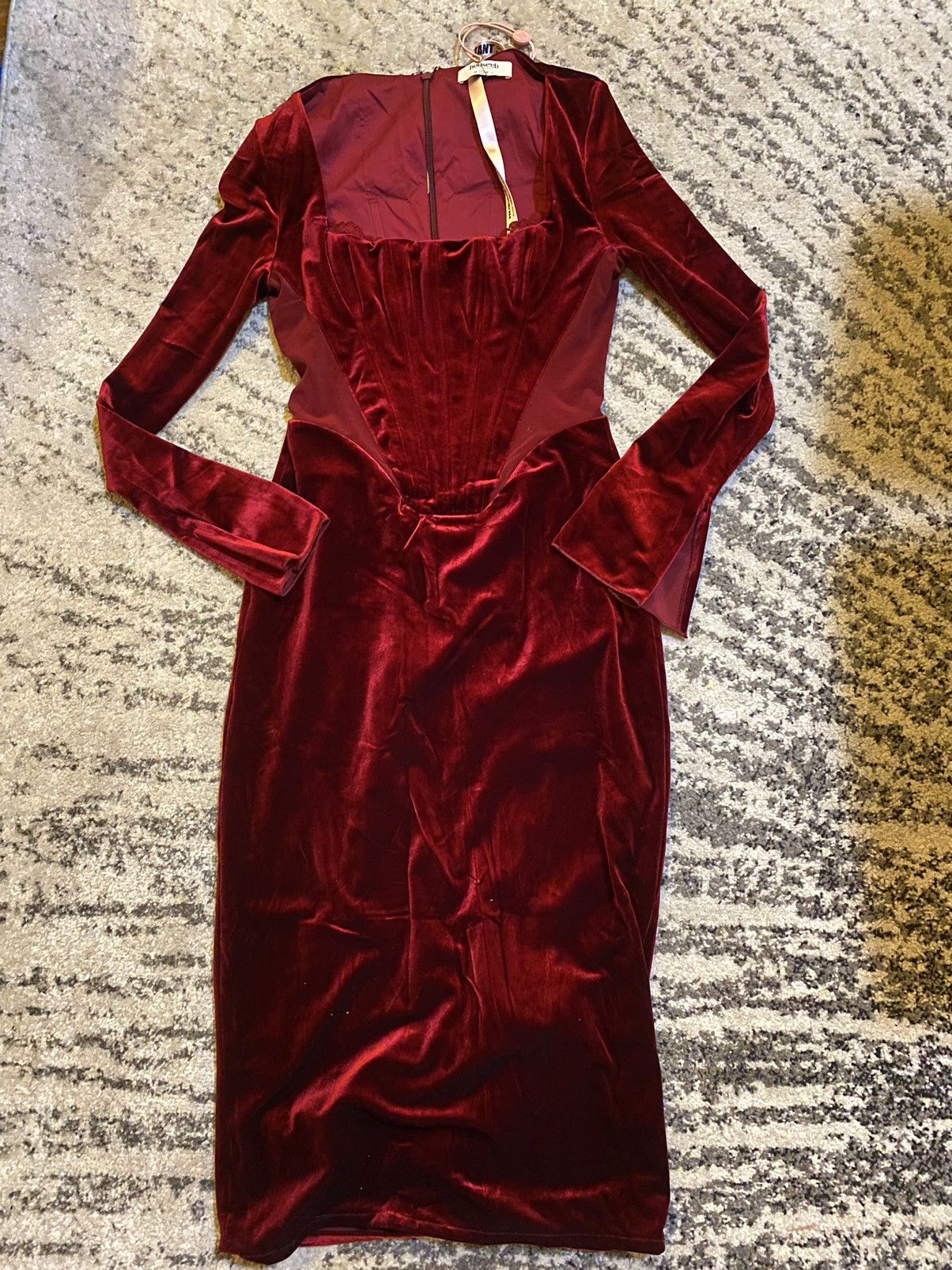 House of CB House of CB Solaine Lace Trim Long Sleeve Velvet MIDI Dress |  Grailed