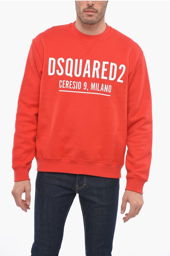 image of Dsquared2 Crew Neck Ceresio 9 Fleece Cotton Sweatshirt in Red, Men's (Size Large)