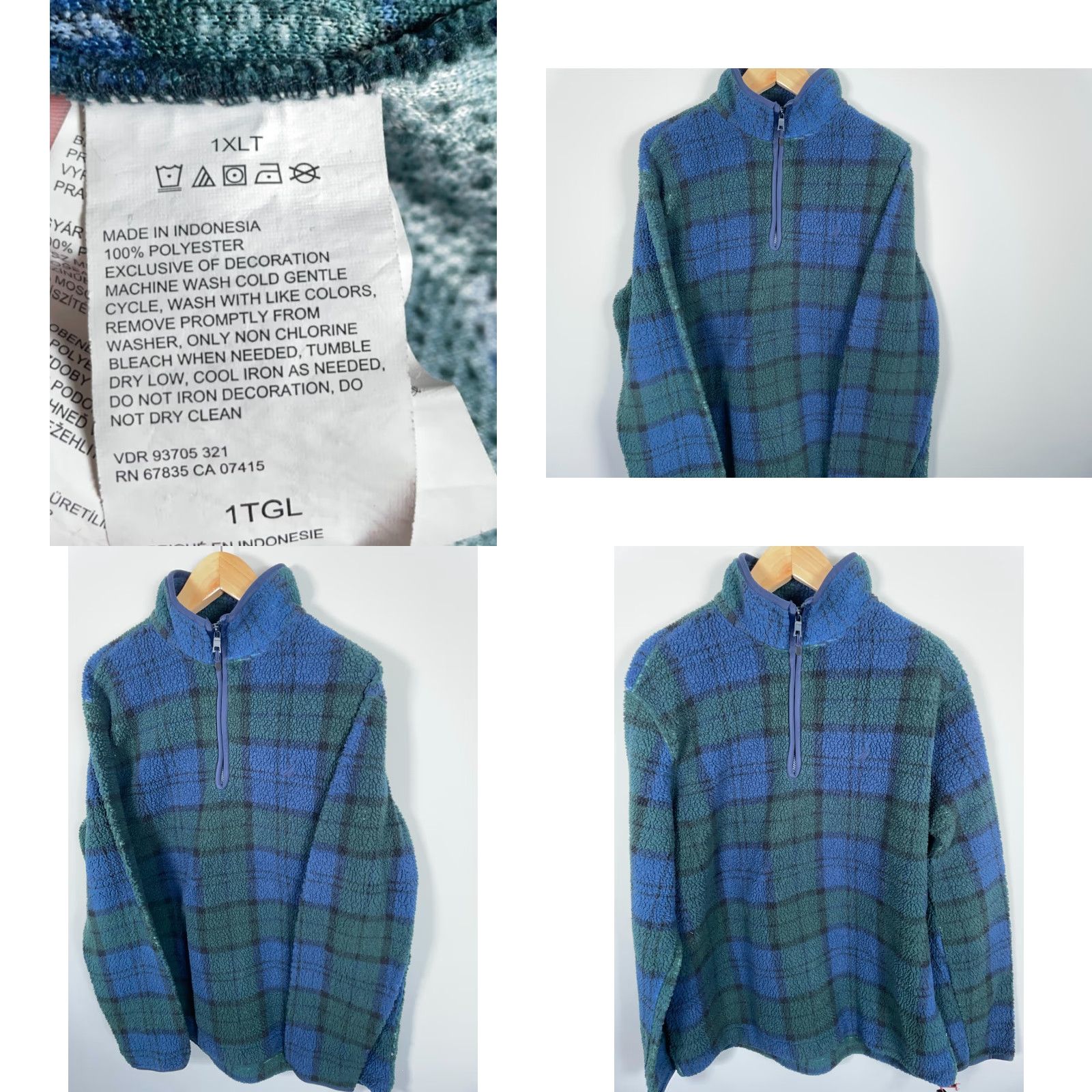 Nautica Nautica Fleece Jacket 1/4 Zip Plaid XL Tall Mens Green Blue Blackwatch Knit Pullover Casual Vintage Size US XL / EU 56 / 4 - 9 Thumbnail