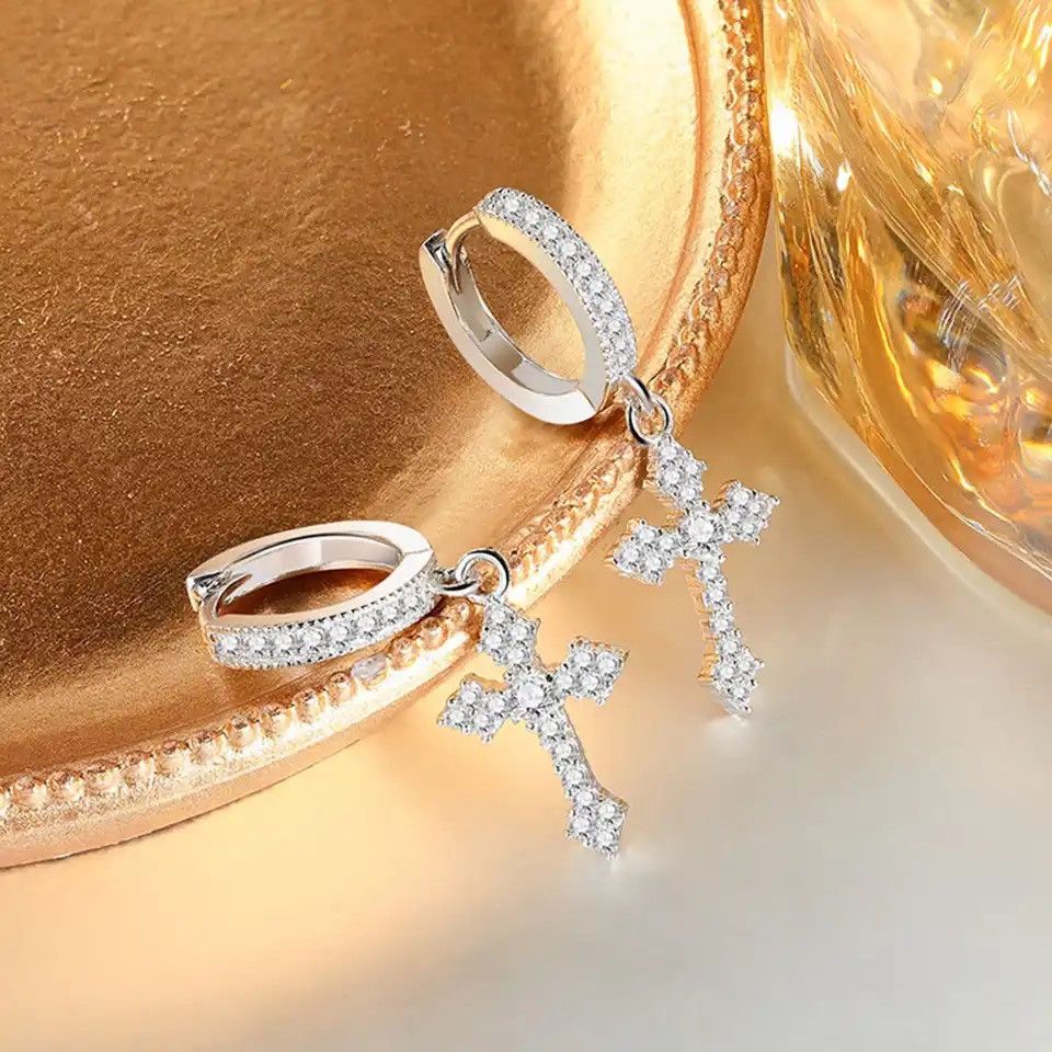 Jewelry × Sterling Silver Sterling Silver Zircon Cross Pendant Earrings Size ONE SIZE - 2 Thumbnail