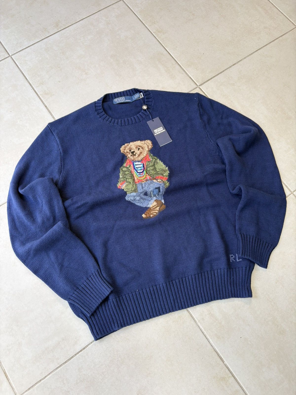 Polo Ralph Lauren Navy Cotton Knit Sweater Ralph Lauren Bear Men L New Size US L / EU 52-54 / 3 - 1 Thumbnail