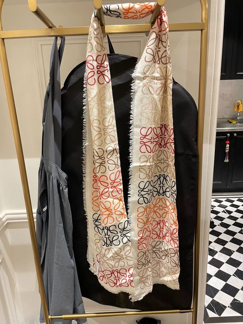 Loewe LOEWE Large size silk patchwork scarf with full LOGO on bo Size ONE SIZE - 1 Thumbnail