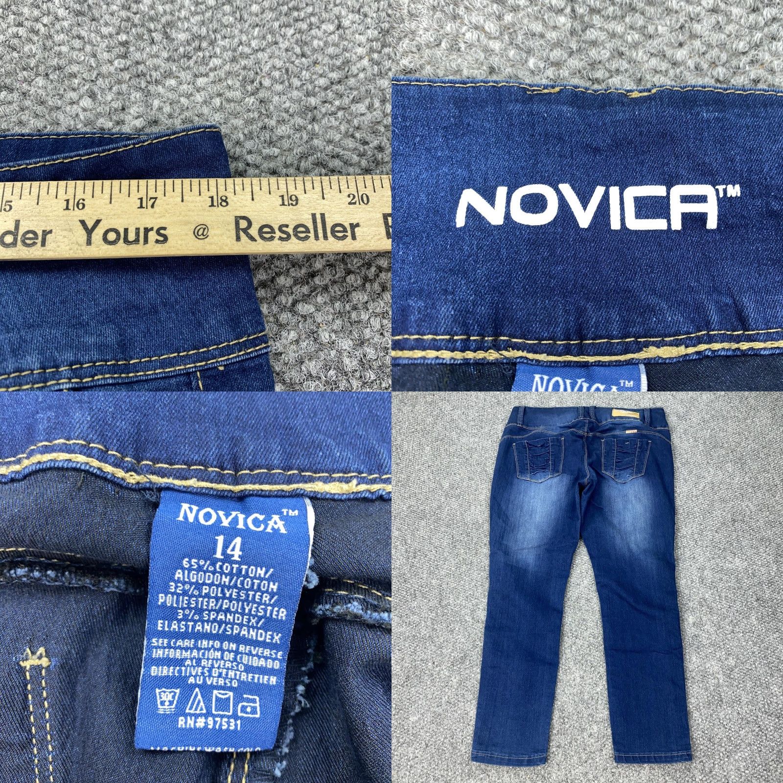 Vintage Novica Jeans Womens 14 Blue Jegging Skinny Stretch Denim Ruffle Side Trim Pants Size 36" / US 14 / IT 50 - 8 Thumbnail