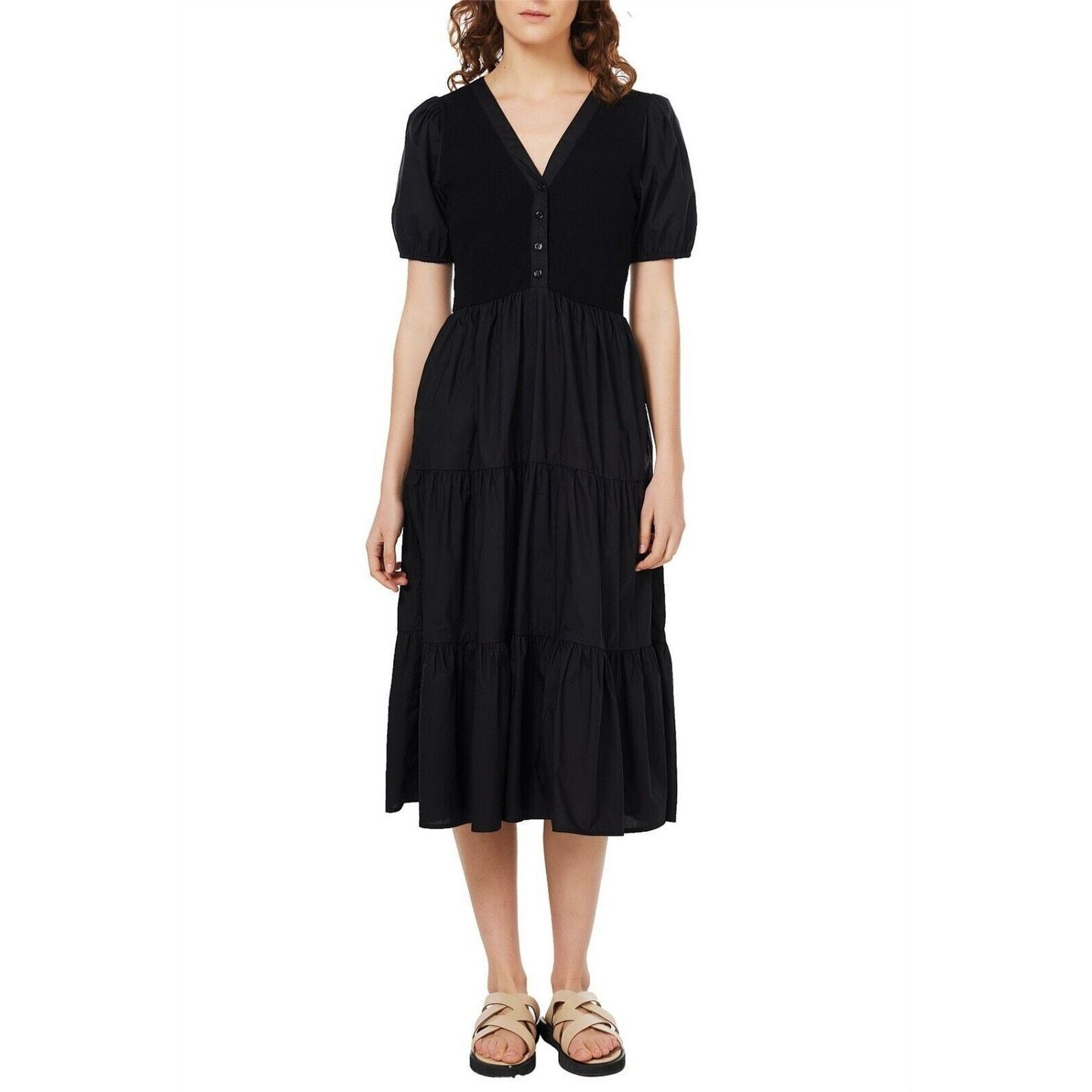 Brave & True Bella Goes North V-Neck Midi Dress Black Sz S