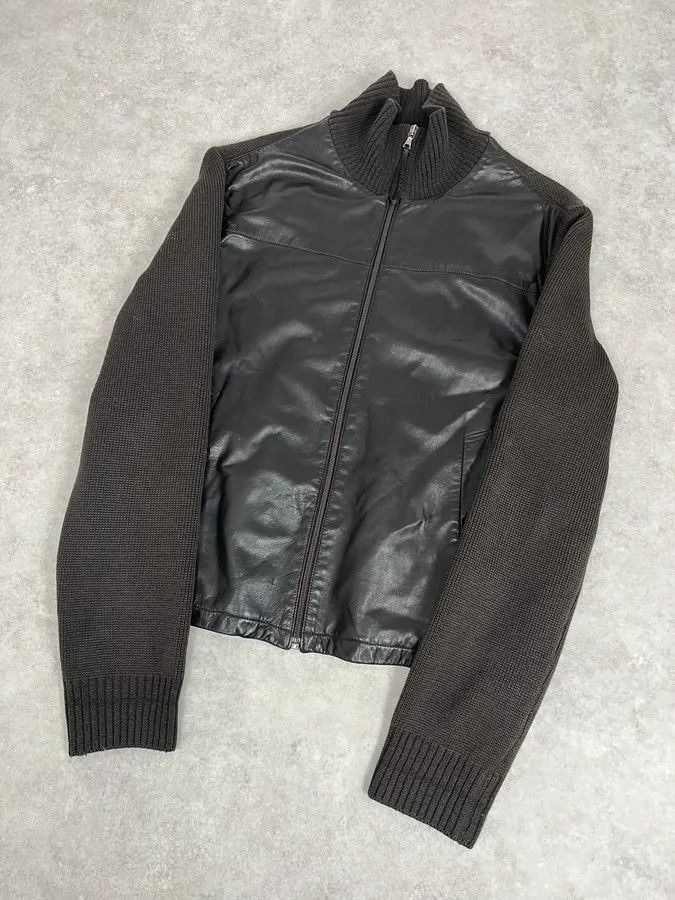 Prada 2000s Prada Brown Wool & Black Front Leather Jacket Size US L / EU 52-54 / 3 - 4 Thumbnail