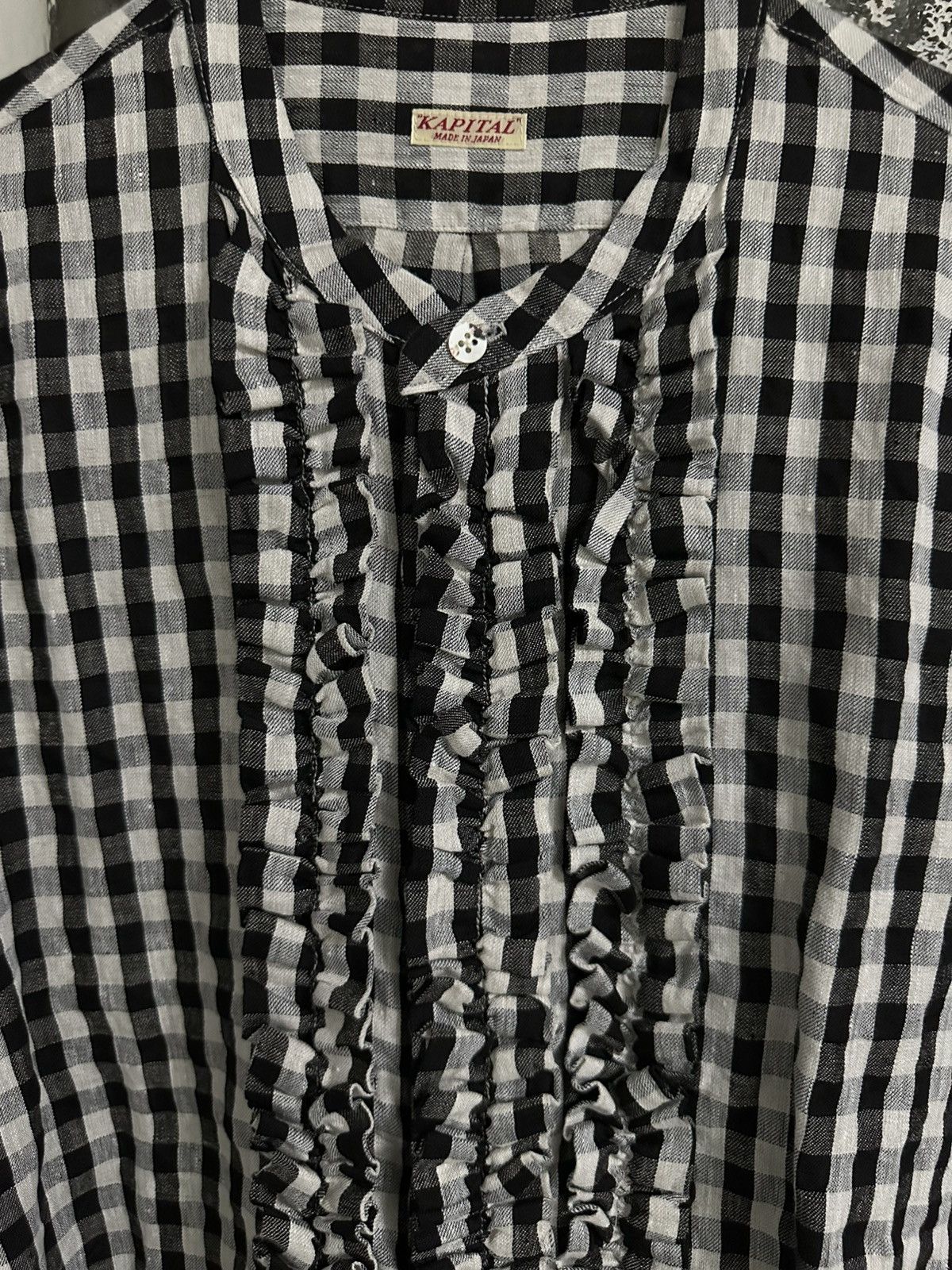 Kapital Kapital Twill Gingham Ruffled Prague Shirt linen Size US L / EU 52-54 / 3 - 3 Thumbnail