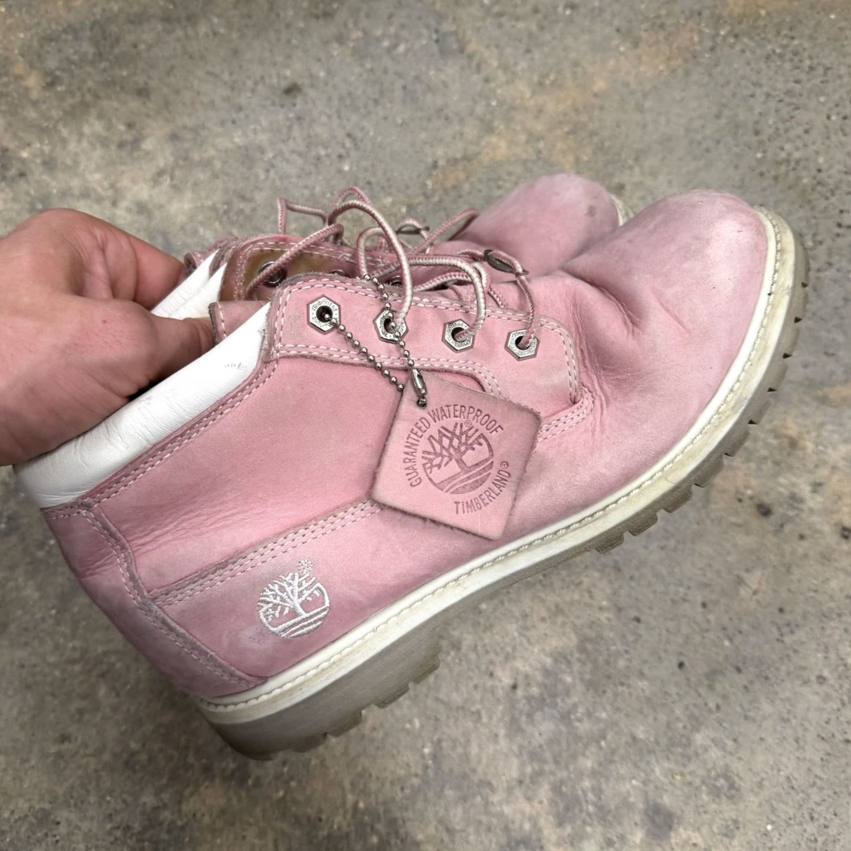 Timberland Timberland Pink Nubuck Leather Ankle Boots Womens Size 9M Lace Up Tree Logo Bootie Shoe Size US 7 / IT 37 - 6 Thumbnail