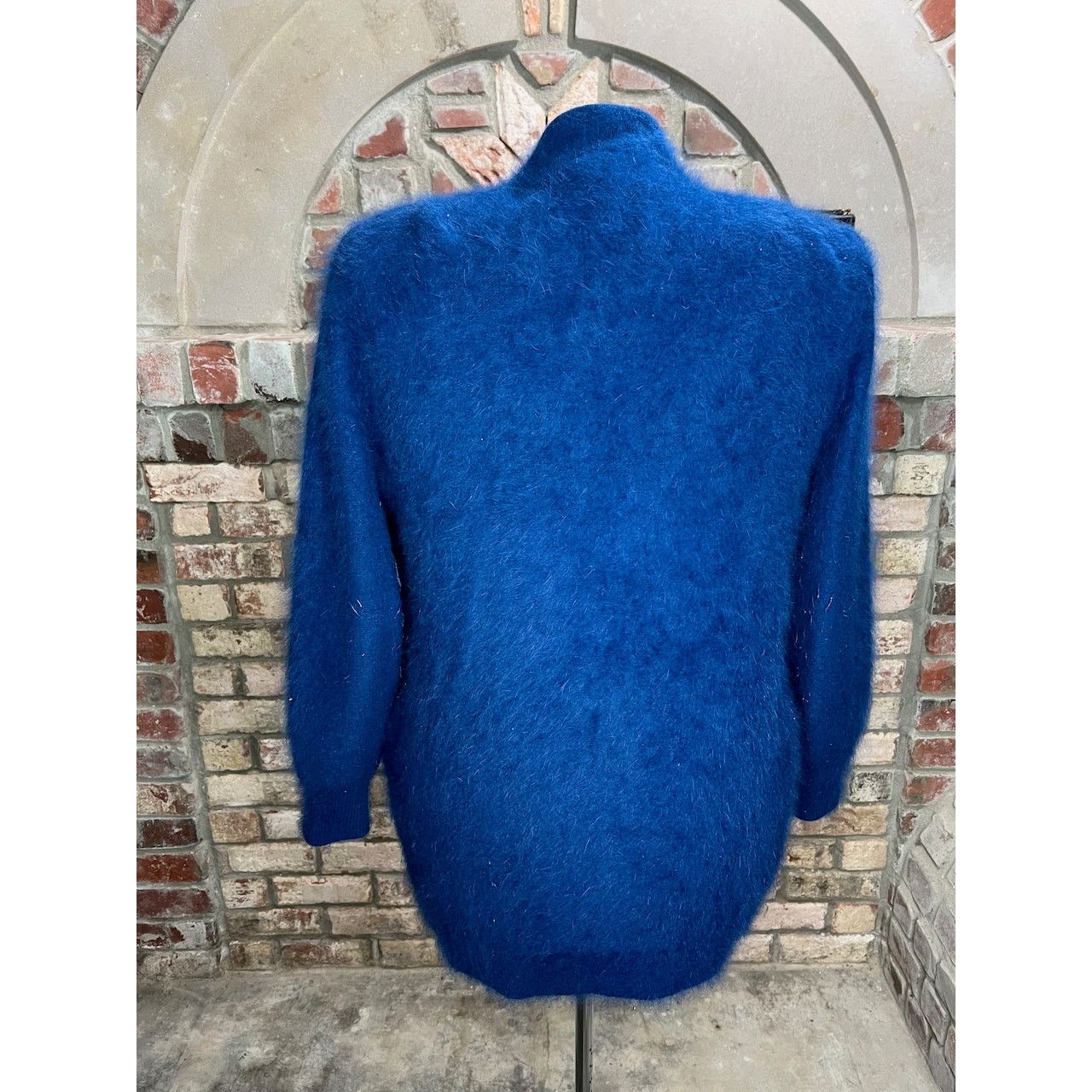 Vintage sweater coat fuzzy beaded sequin flower angora blue Size US XL / EU 56 / 4 - 5 Thumbnail