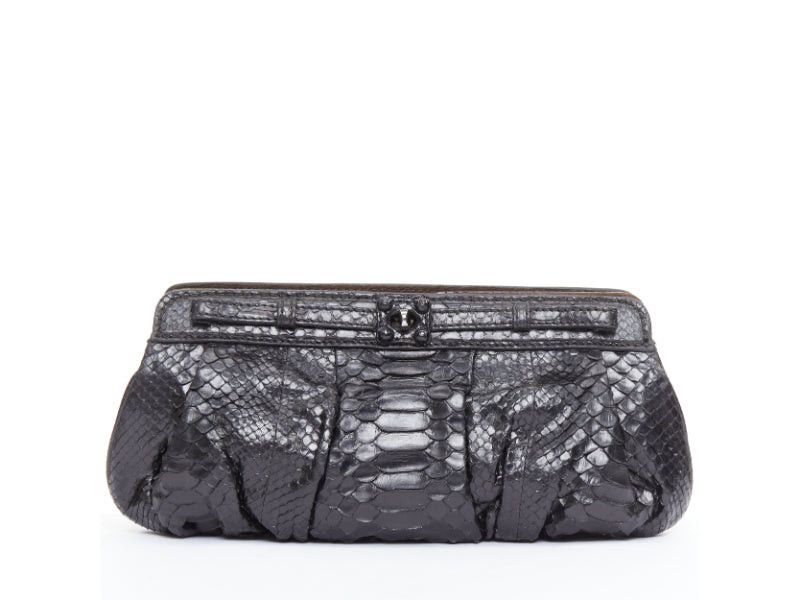 Other ZAGLIANI glossy black scaled leather framed turnlock evening clutch bag Size ONE SIZE - 1 Thumbnail