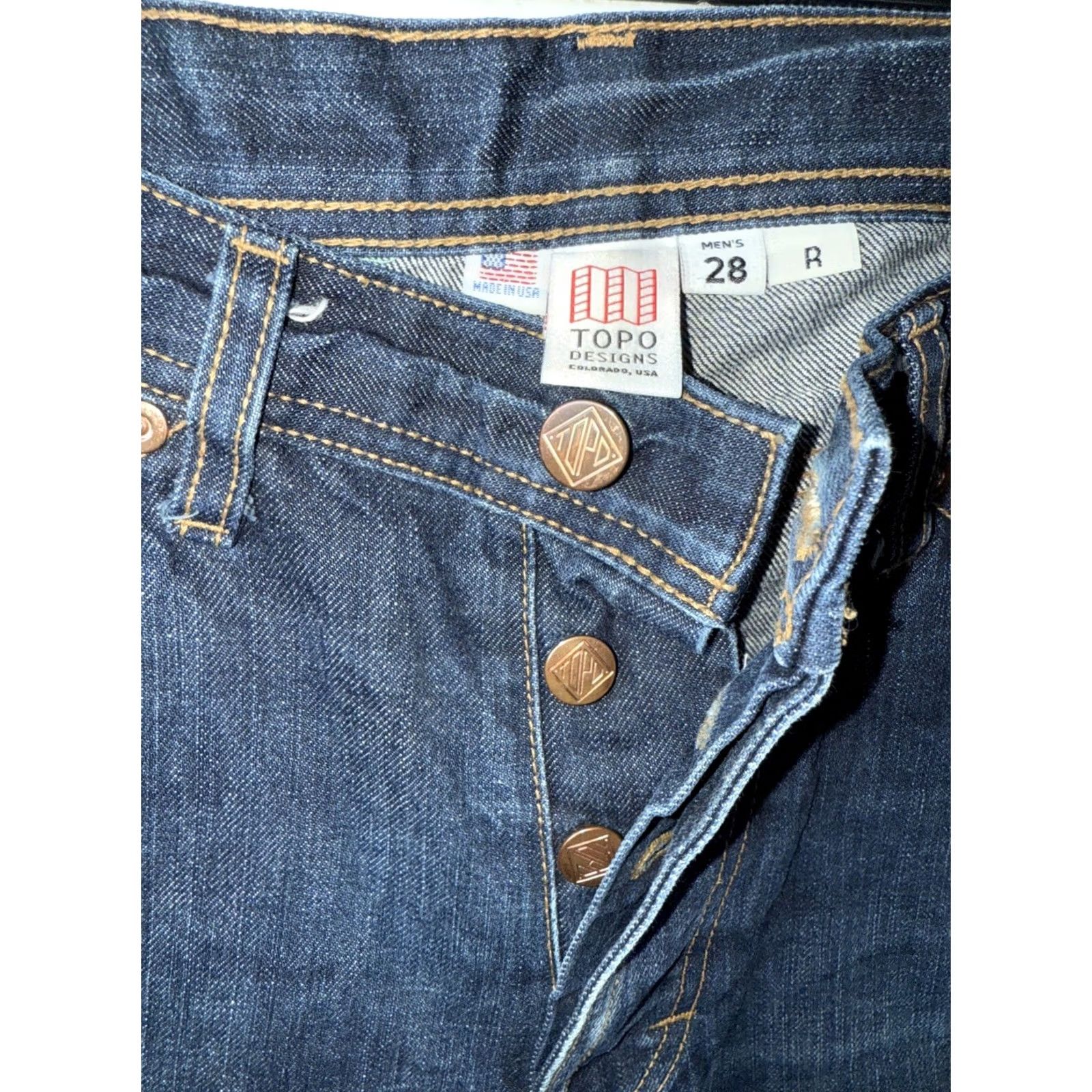 Topo Designs Topo Designs Men’s Blue Jeans Straight Denim Button Fly 28 x 33.5 USA Regular 5-Pocket Size US 28 / EU 44 - 2 Thumbnail