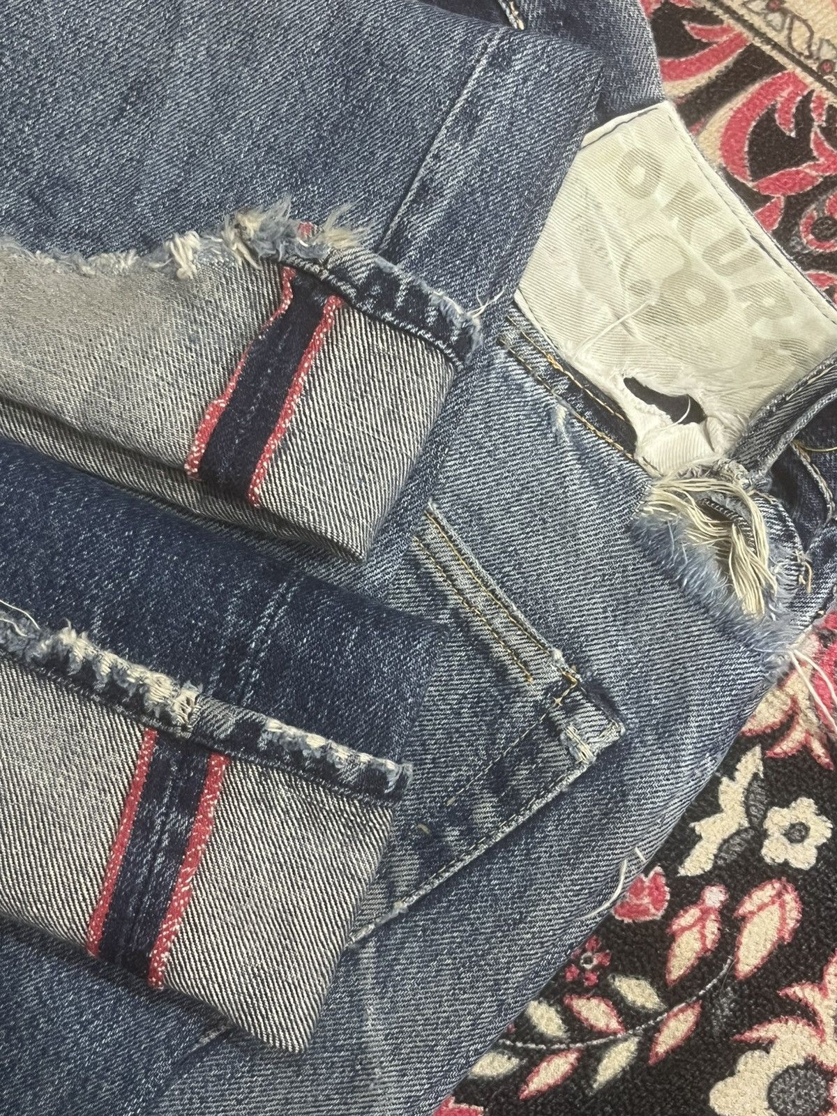 Okura Japan Okura 5 Blue Faded Washed Distressed Selvedge Jeans Size US 31 - 16 Thumbnail
