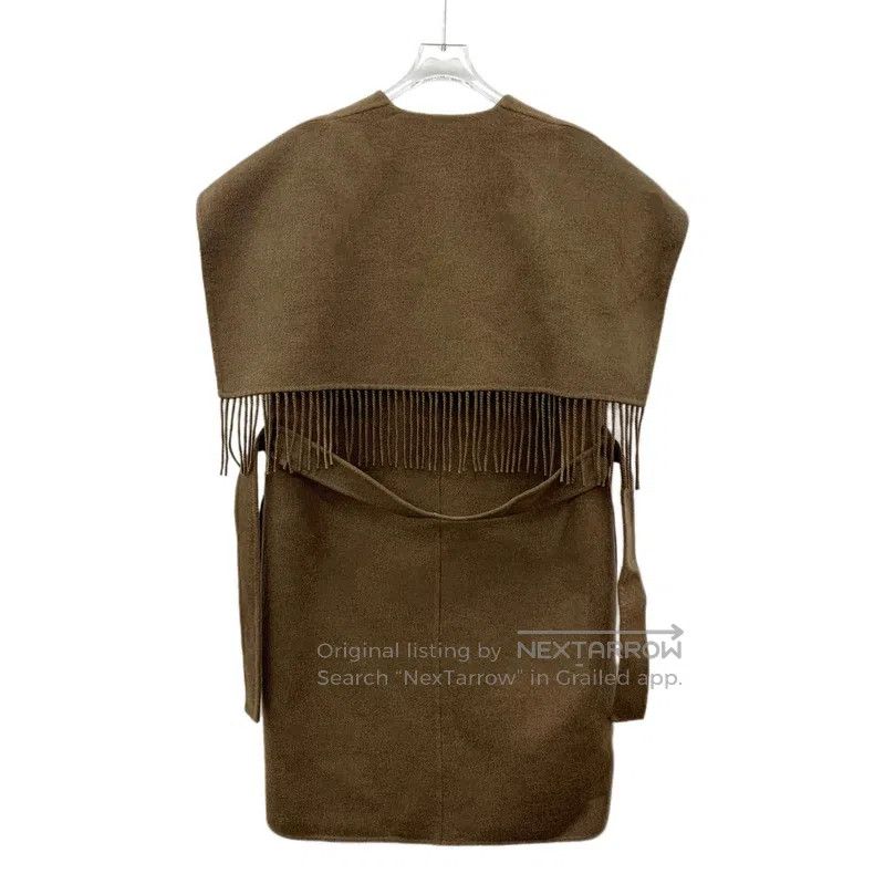 Hermes Hermes Brown Fringe Cashmere V-Neck Belted Sleeveless Over Size XXS / US 00 / IT 34 - 2 Thumbnail