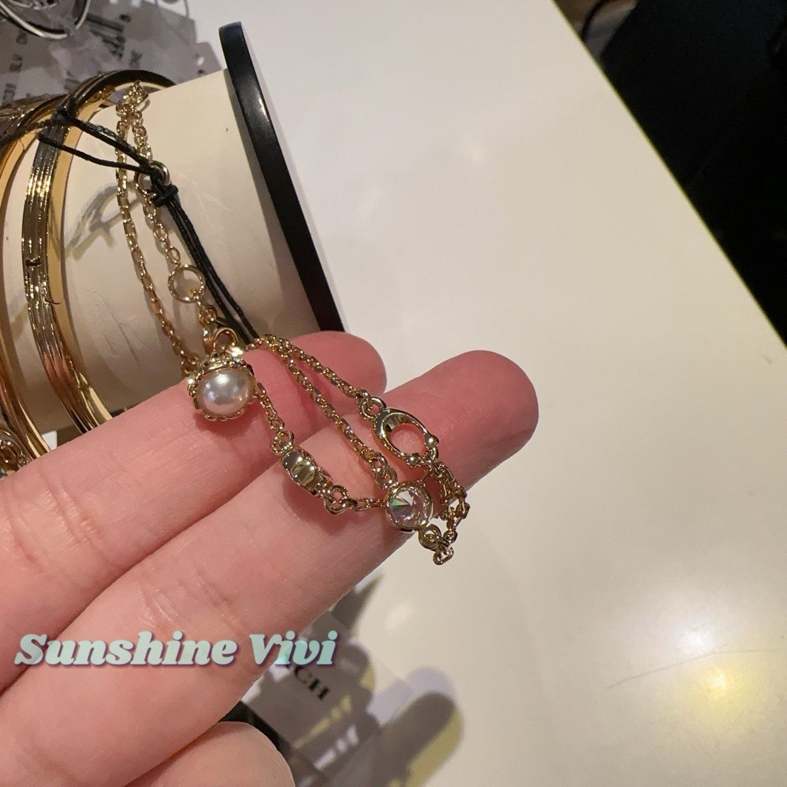 Coach NWT Coach Pearl Charm Double Bracelet CBV92 Gold Color Size ONE SIZE - 6 Thumbnail