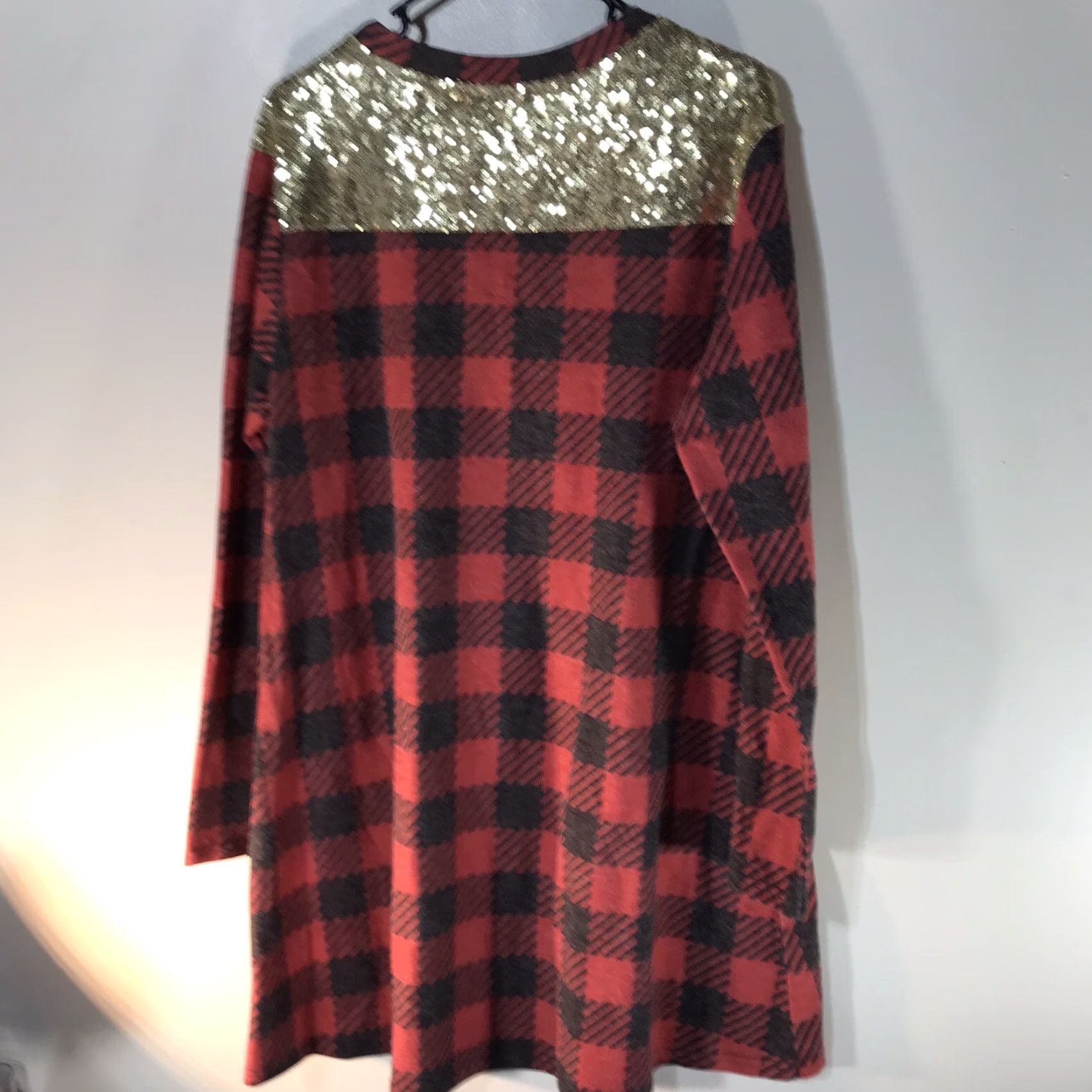 Vintage Simply Southern Red/Gray Plaid A-Line Dress with Gold Sequins, Womens Plus Size 2X, Long Sleeve, Casual Size XXL / US 16-18 / IT 52-54 - 5 Thumbnail