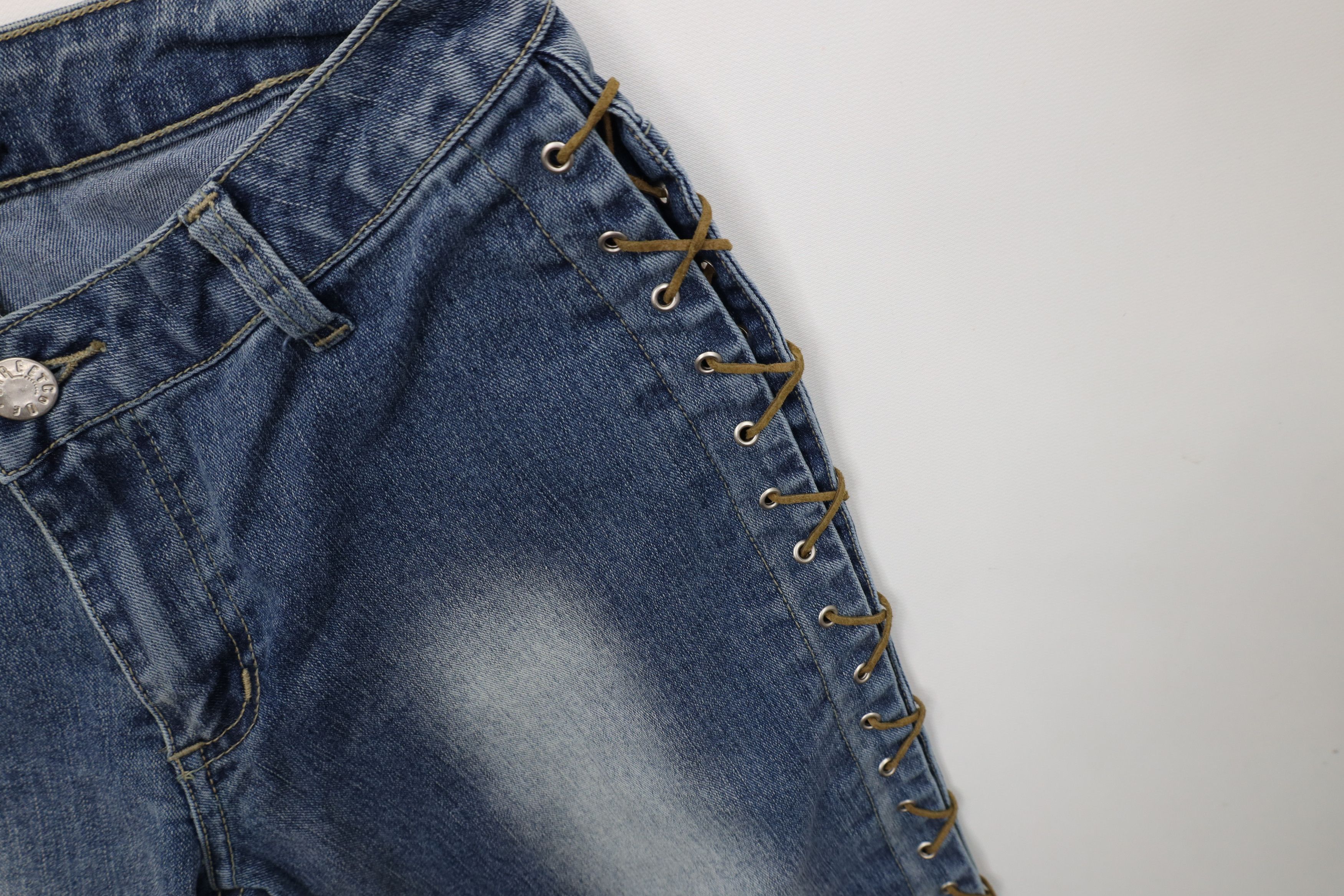 Vintage Vintage 90s Y2K Babydoll Tie Flared Wide Leg Denim Jeans Size 27" / US 4 / IT 40 - 5 Thumbnail