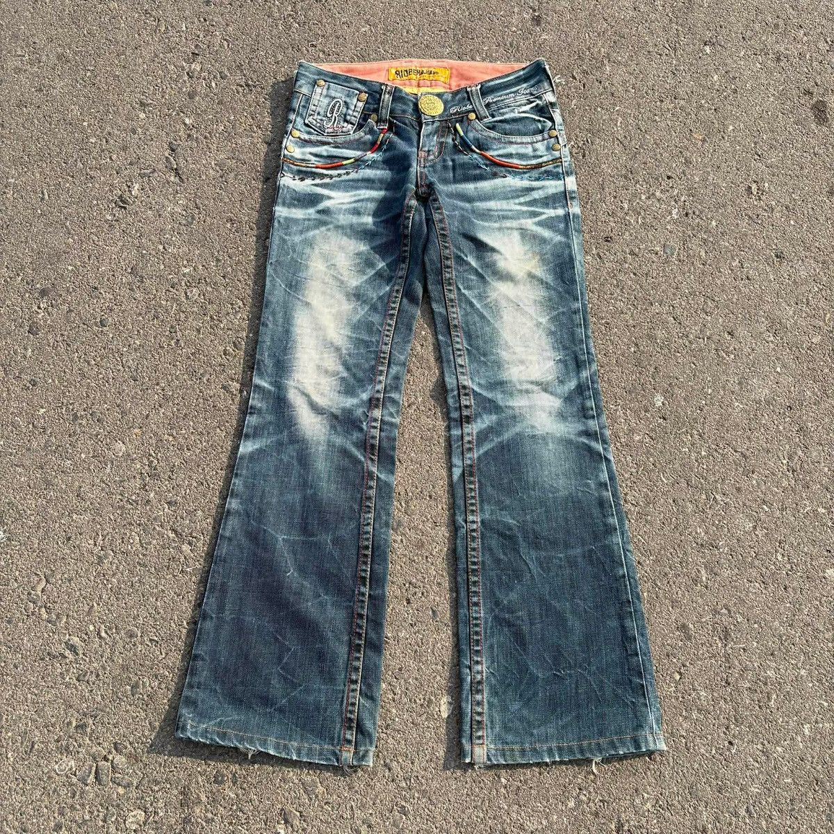 Tornado Mart ❌SOLD❌RIOBERA Flare Jeans Distressed Skull Button 30 Size US 30 / EU 46 - 2 Thumbnail