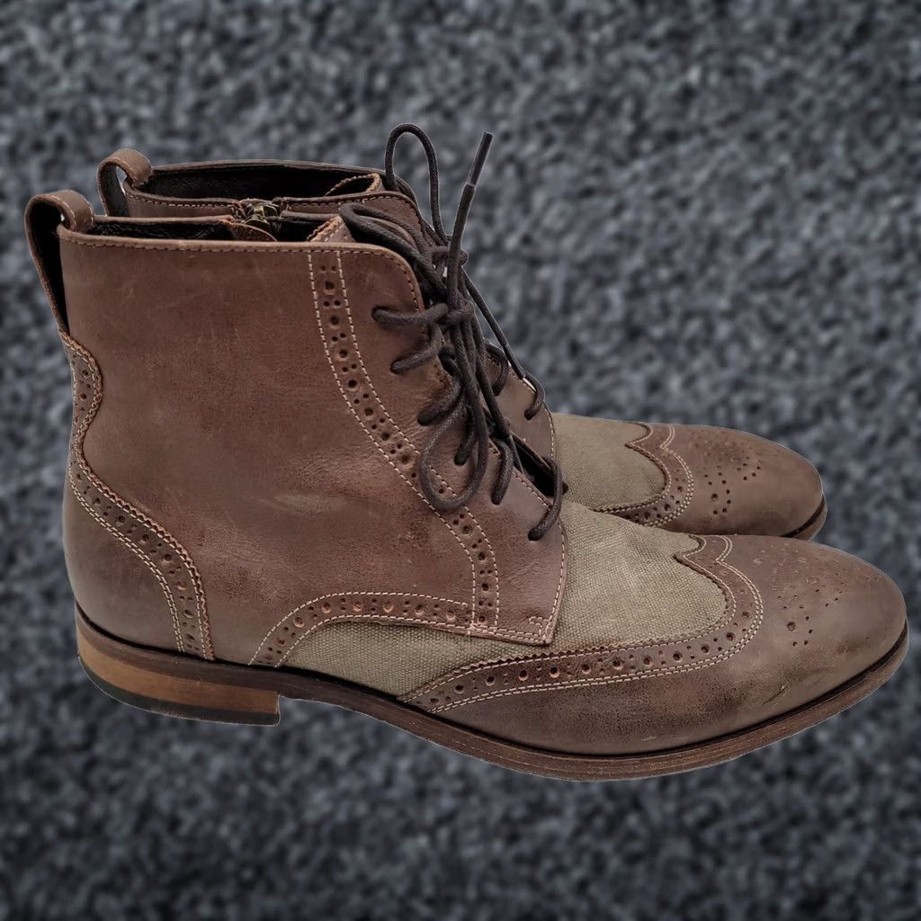 John Varvatos Wingtip Boots Size 11.5 Brown Green Leather  display picture 1