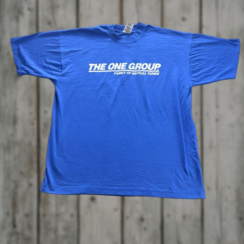 Fruit Of The Loom VINTAGE The One Group Mutual Funds Shirt Mens XL Blue Promo Tee Fruit Loom 90s Size US XL / EU 56 / 4 - 1 Thumbnail