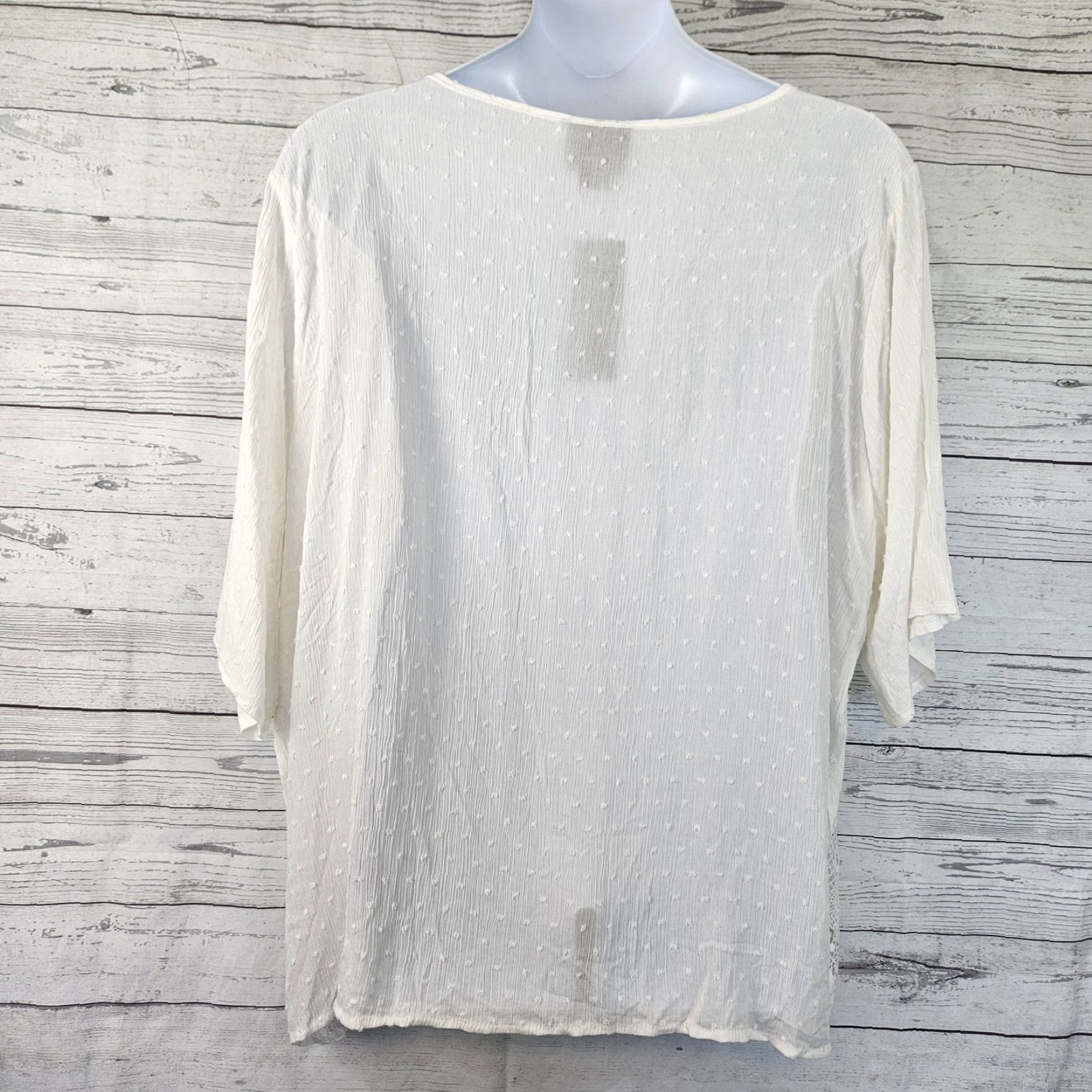 Vintage Liv Los Angeles Womens Top Sz 3X Cream Swiss Dot Crochet Hem 3/4 Sleeve Blouse Womens Size XXL / US 16-18 / IT 52-54 - 4 Thumbnail