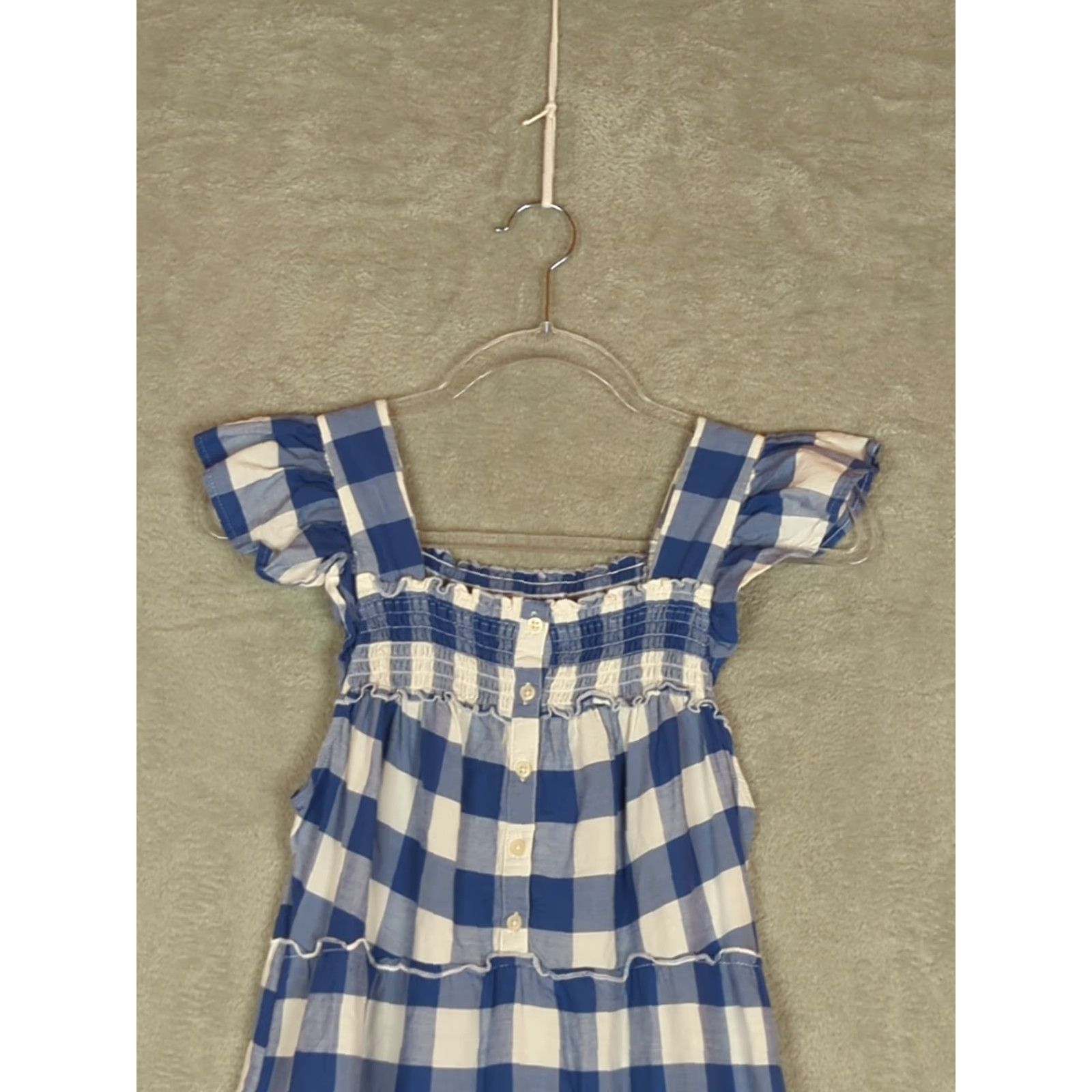 Old Navy Old Navy Midi Dress XS Blue White Check Smocked Gingham Cottagecore, Pockets, Lightweight, Sleeveless, Square Neck, Everyday Casual Women's Dress Size XS / US 0-2 / IT 36-38 - 3 Thumbnail