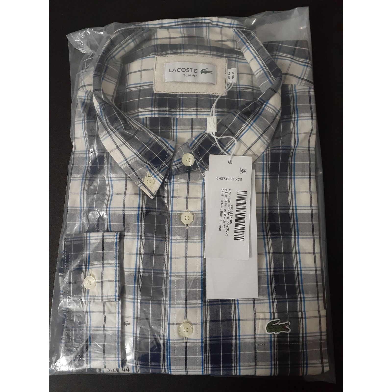 Lacoste Lacoste Men's Long Sleeve Slim Poplin Stretch Plaid Blue XL Size US XL / EU 56 / 4 - 2 Thumbnail