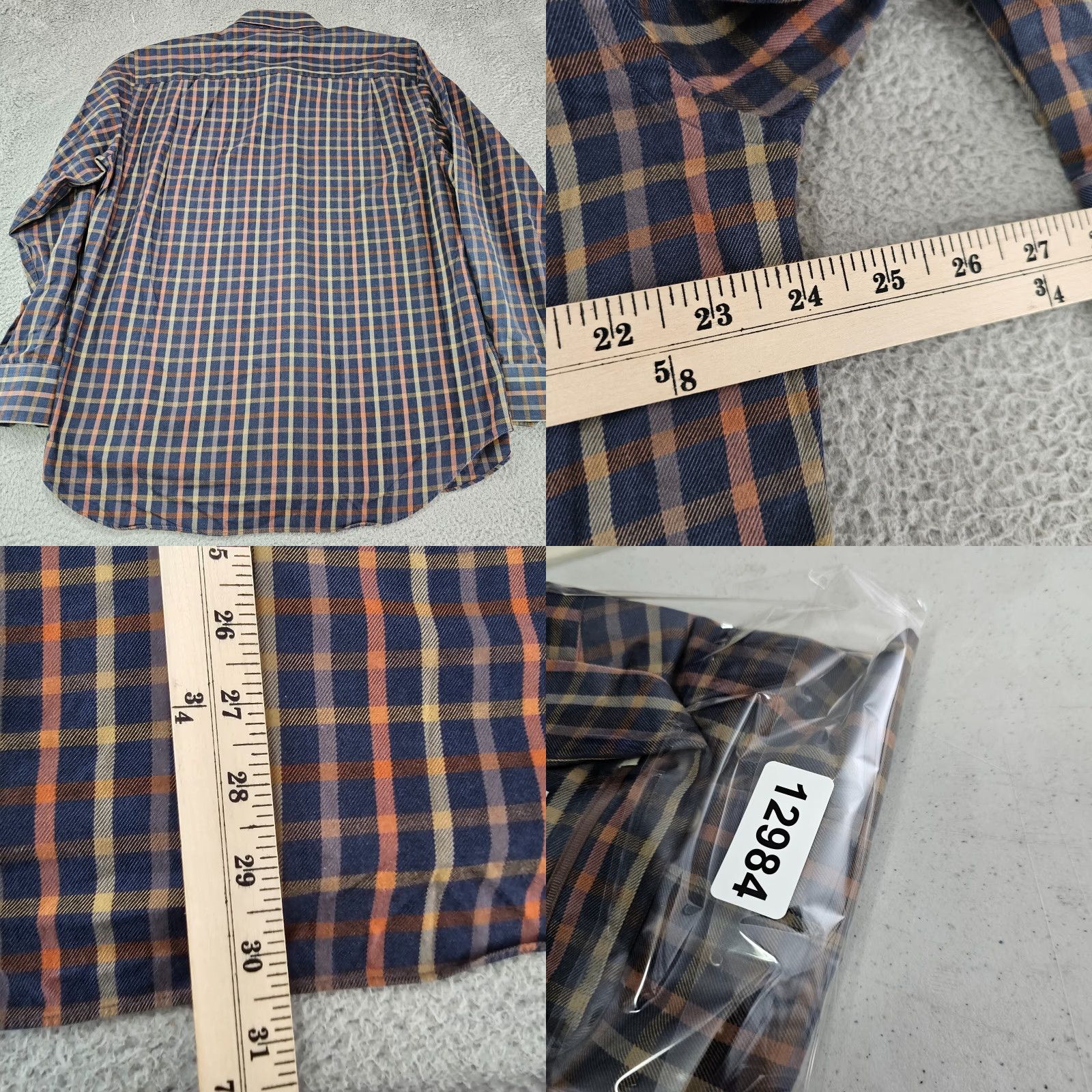 David Donahue David Donahue Dress Shirt Mens Size Large Navy Brown Plaid Button Up Long Sleeve Size 42R - 8 Thumbnail