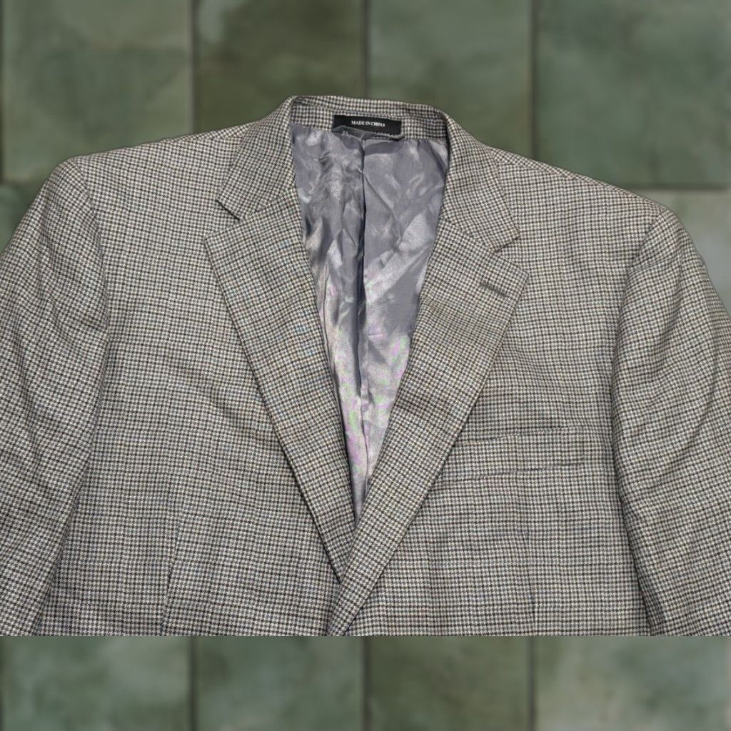 Lauren Ralph Lauren Blazer Slim Fit 44R Silk Wool Blend Houndstooth BLACK LABEL Mens Jacket