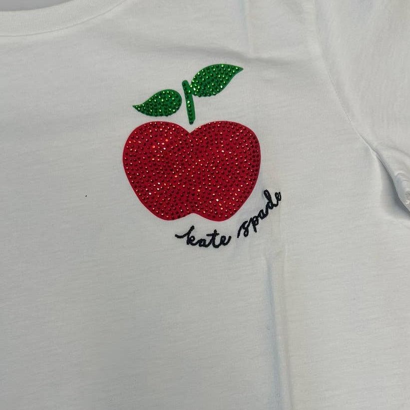 Kate Spade Kate Spade Women T-Shirt Crystal Apple Tee Small Fresh white Size S / US 4 / IT 40 - 3 Thumbnail