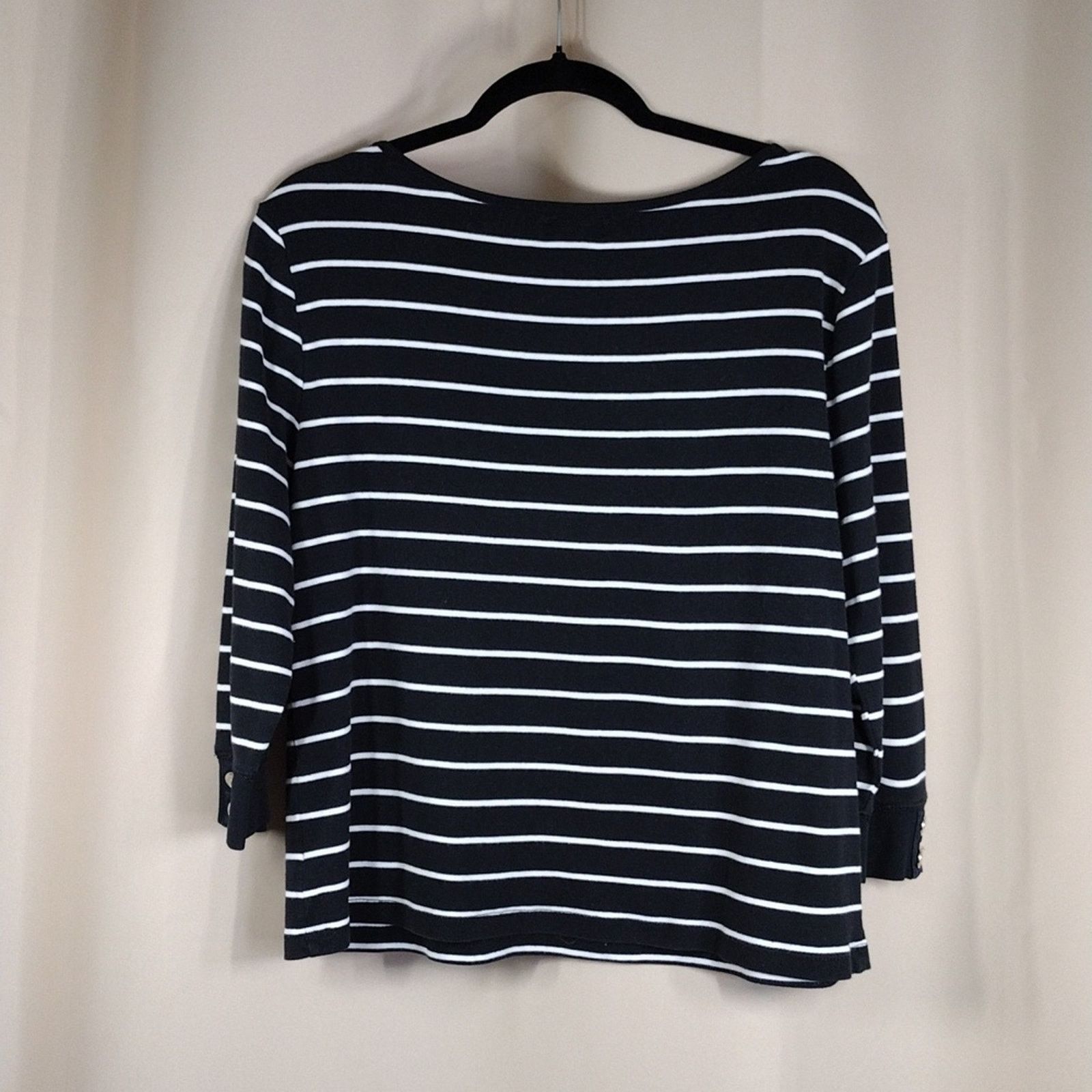 Other American Living Black White Striped Cotton Stretchy Shirt Size XL / US 12-14 / IT 48-50 - 2 Thumbnail