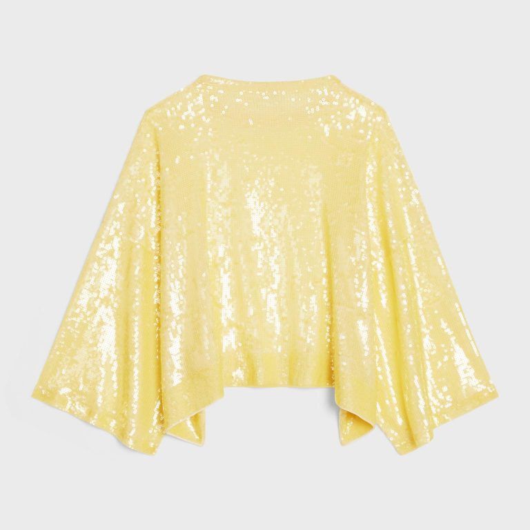 Celine o1bcso1str0824 Embroidered Crop Top In Silk in Light Yellow Size XS / US 0-2 / IT 36-38 - 2 Thumbnail