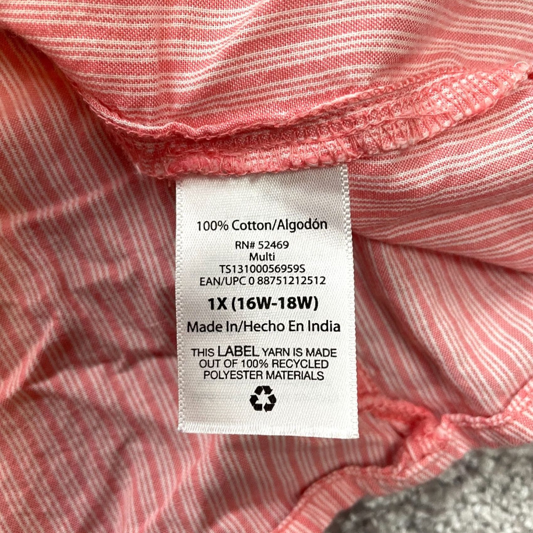 Vintage Terra & Sky Blouse Shirt Womens 1X 16W-18W Pink Cotton Top Knit Long Sleeve V-Neck Button Casual Style Basic Size XL / US 12-14 / IT 48-50 - 7 Thumbnail