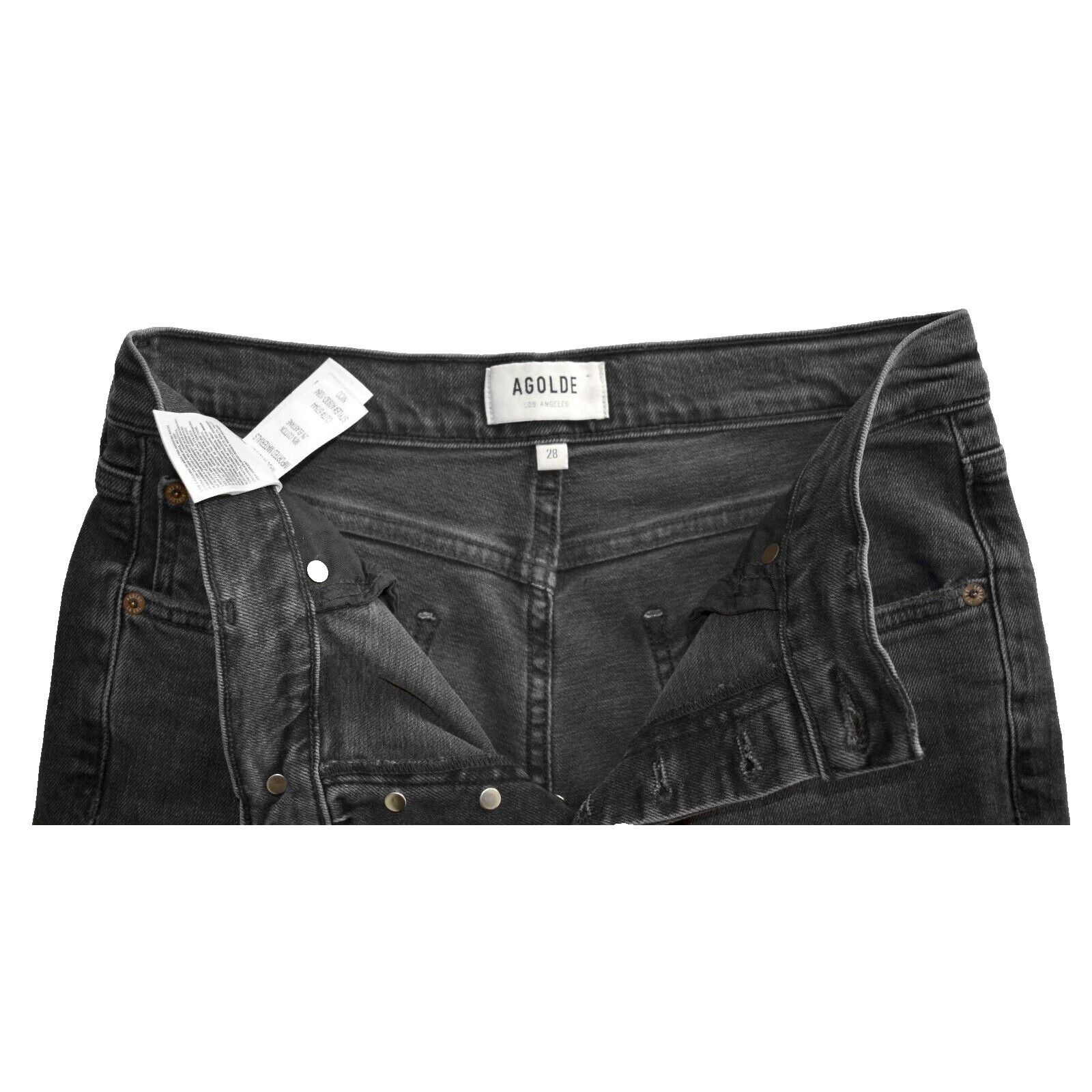 Agolde AGOLDE Dark Grey Distressed Button Fly Slim Leg Jeans Sz 28 Size 28" / US 6 / IT 42 - 3 Thumbnail