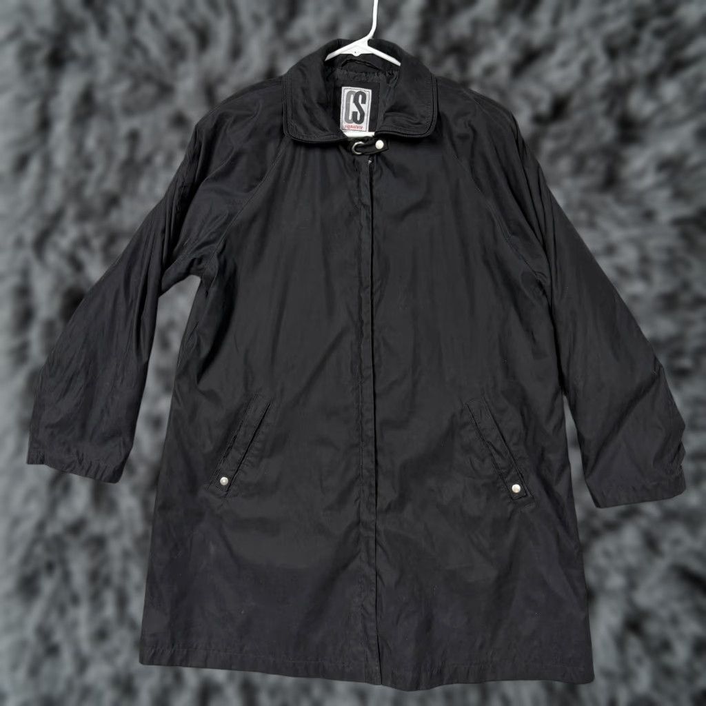 Vintage Vtg 90s CS Signature Rain Coat Womens M Black Shoulder Pads Zip Office Siren Size M / US 6-8 / IT 42-44 - 1 Thumbnail