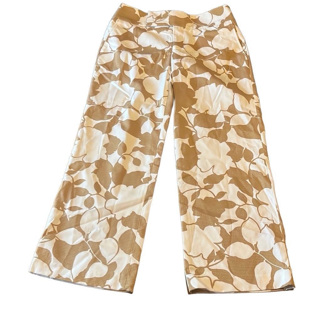 Chaiken Womens 2 Tan White Floral Mid Rise Straight Leg Crop