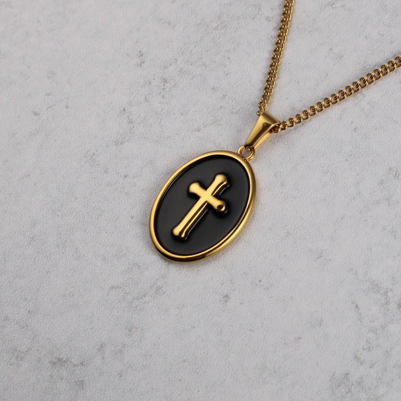 Jewelry Gold Enamel Cross Pendant Chain Necklace Size ONE SIZE - 1 Thumbnail