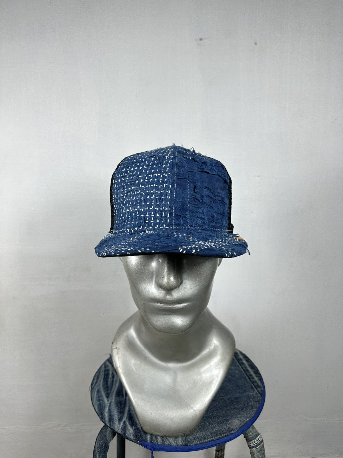 Handmade Custom Made Distressed Patchwork Boro Trucker hats Size ONE SIZE - 8 Thumbnail