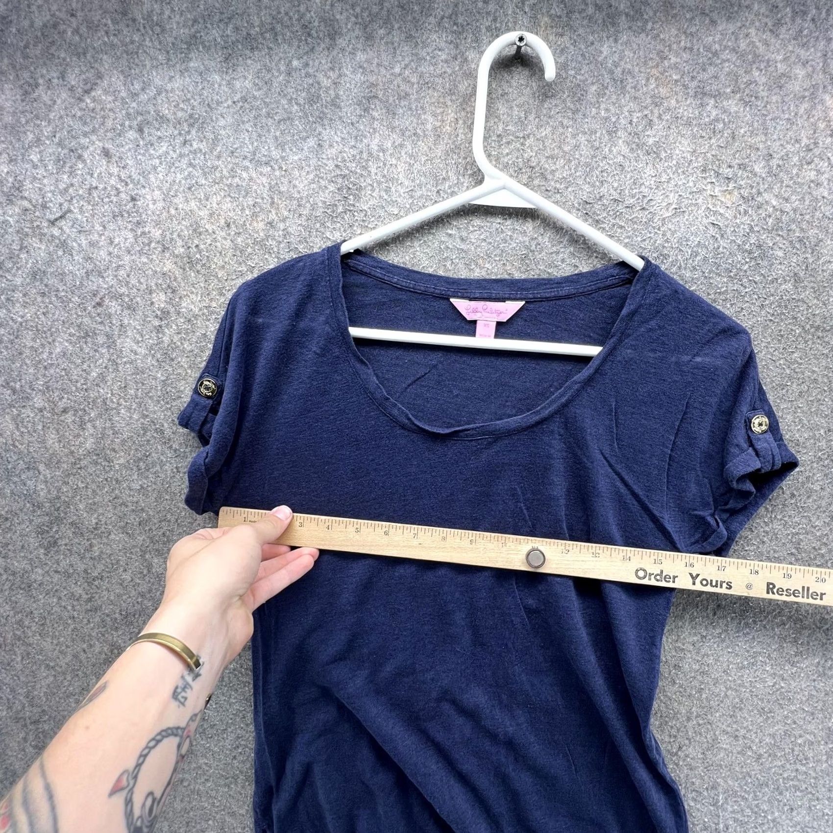 Lilly Pulitzer Lilly Pulitzer Shirt Womens XS Blue Linen Scoop Neck Roll Tab Short Sleeve Top Size XS / US 0-2 / IT 36-38 - 3 Thumbnail