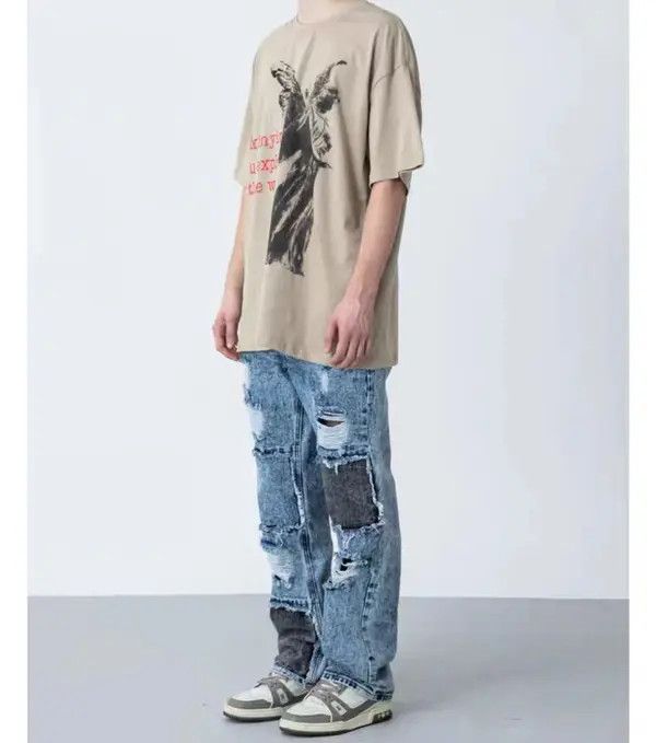 VIBE Vintage Patch Distressed Washed Ripped Jeans Size US 32 / EU 48 - 2 Thumbnail