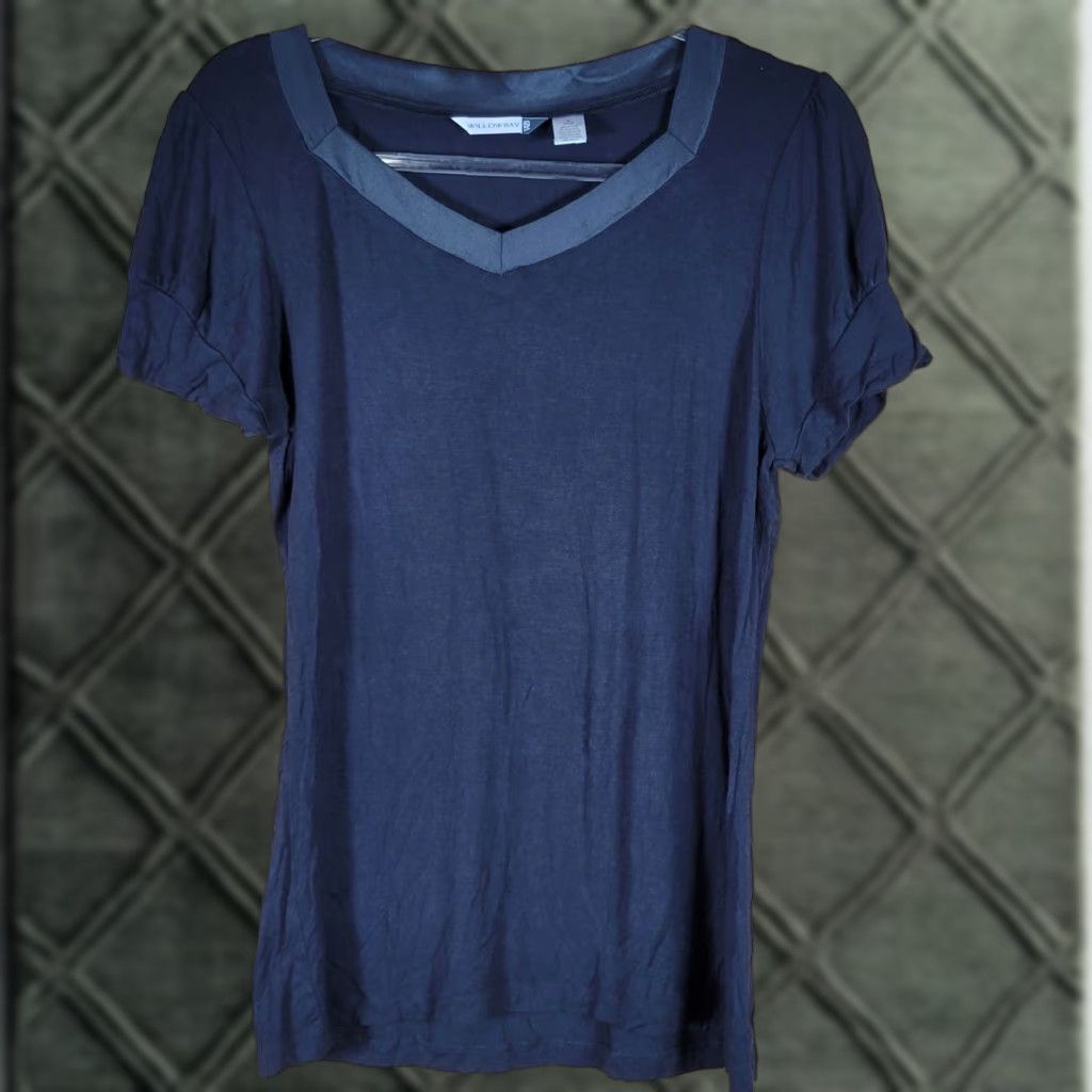 Vintage Willowbay Womens T-Shirt Tunic Top Black V-Neck Satin Trim Size M Casual Size M / US 6-8 / IT 42-44 - 1 Thumbnail
