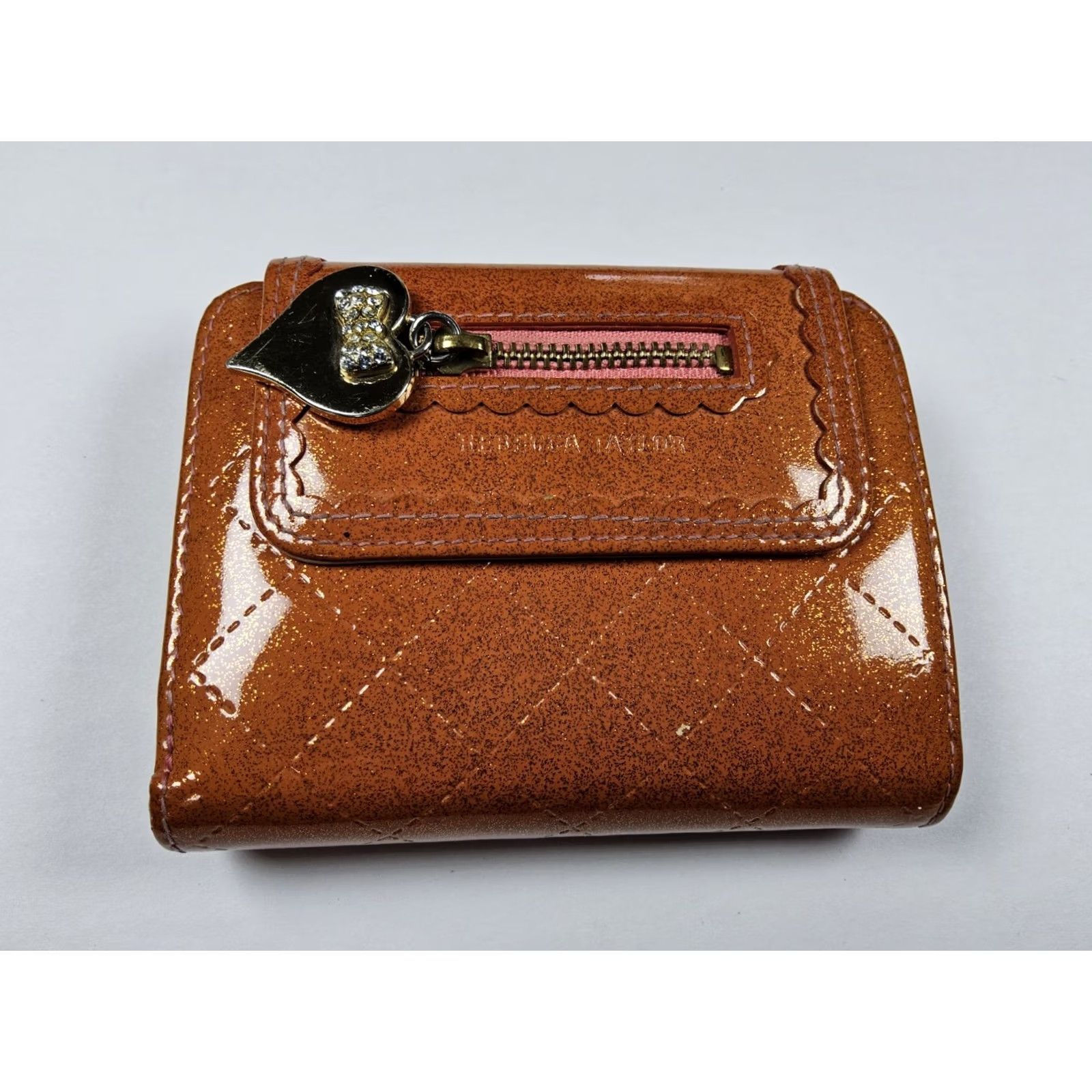 Vintage Rebecca Taylor Wallet Women's Orange Leather Patent Sparkle Glitter Size ONE SIZE - 3 Thumbnail
