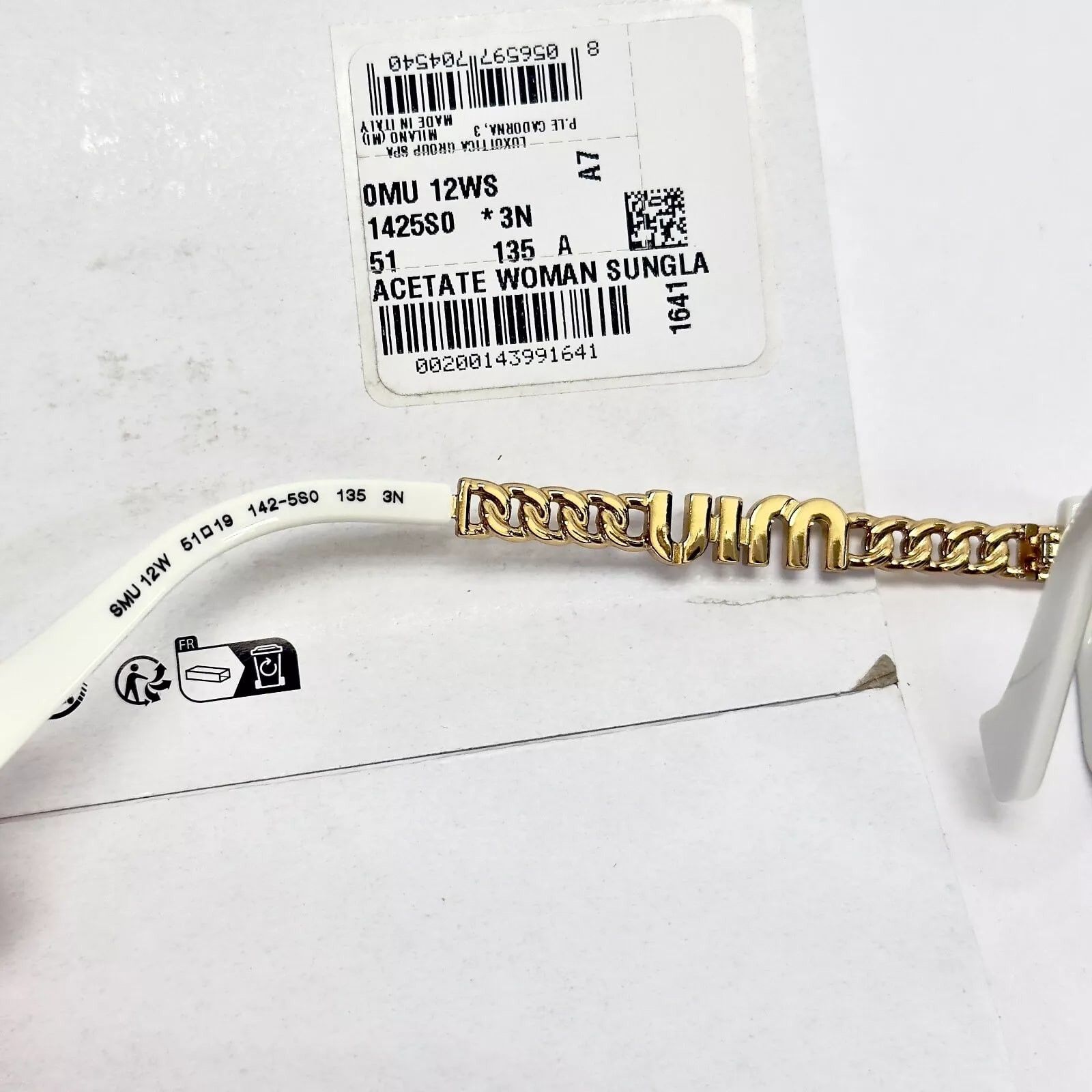 Miu Miu MIU MIU LOGO CHAIN MU12WS Gold White Geometric Luxury 12W Size ONE SIZE - 8 Thumbnail