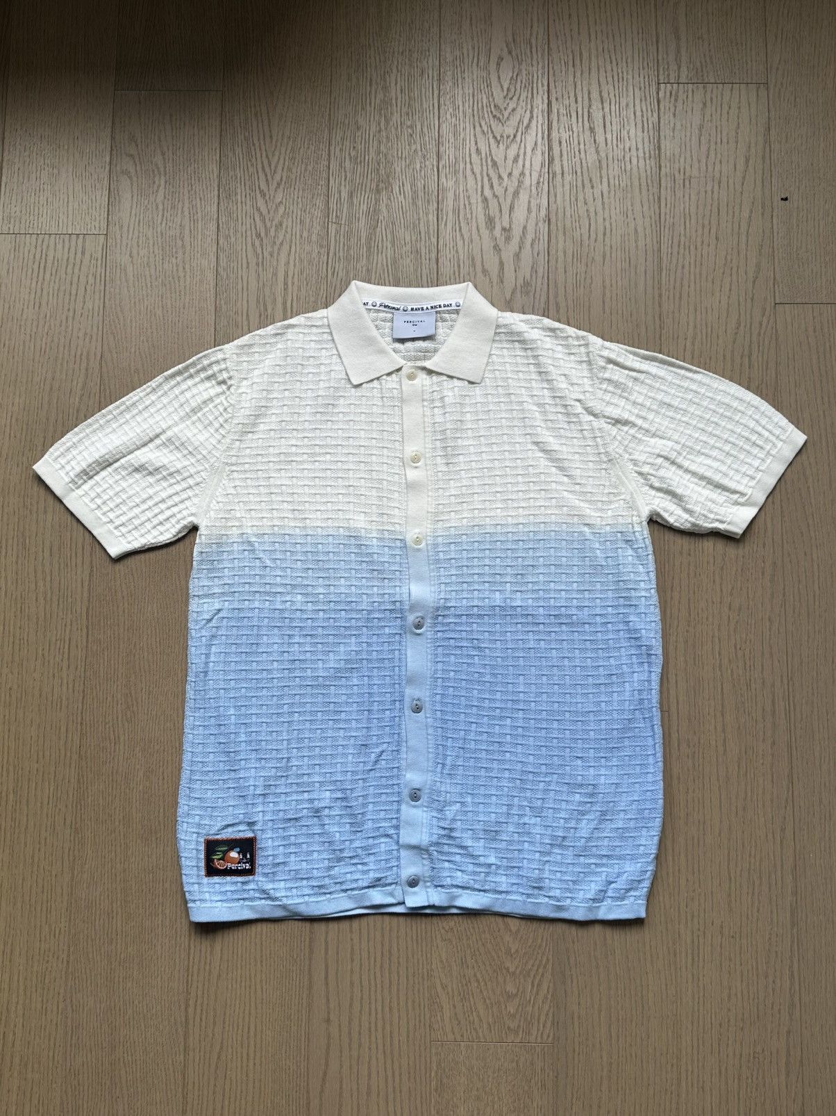 Percival Light Blue Dip Dab Knit Polo Size US M / EU 48-50 / 2 - 1 Thumbnail