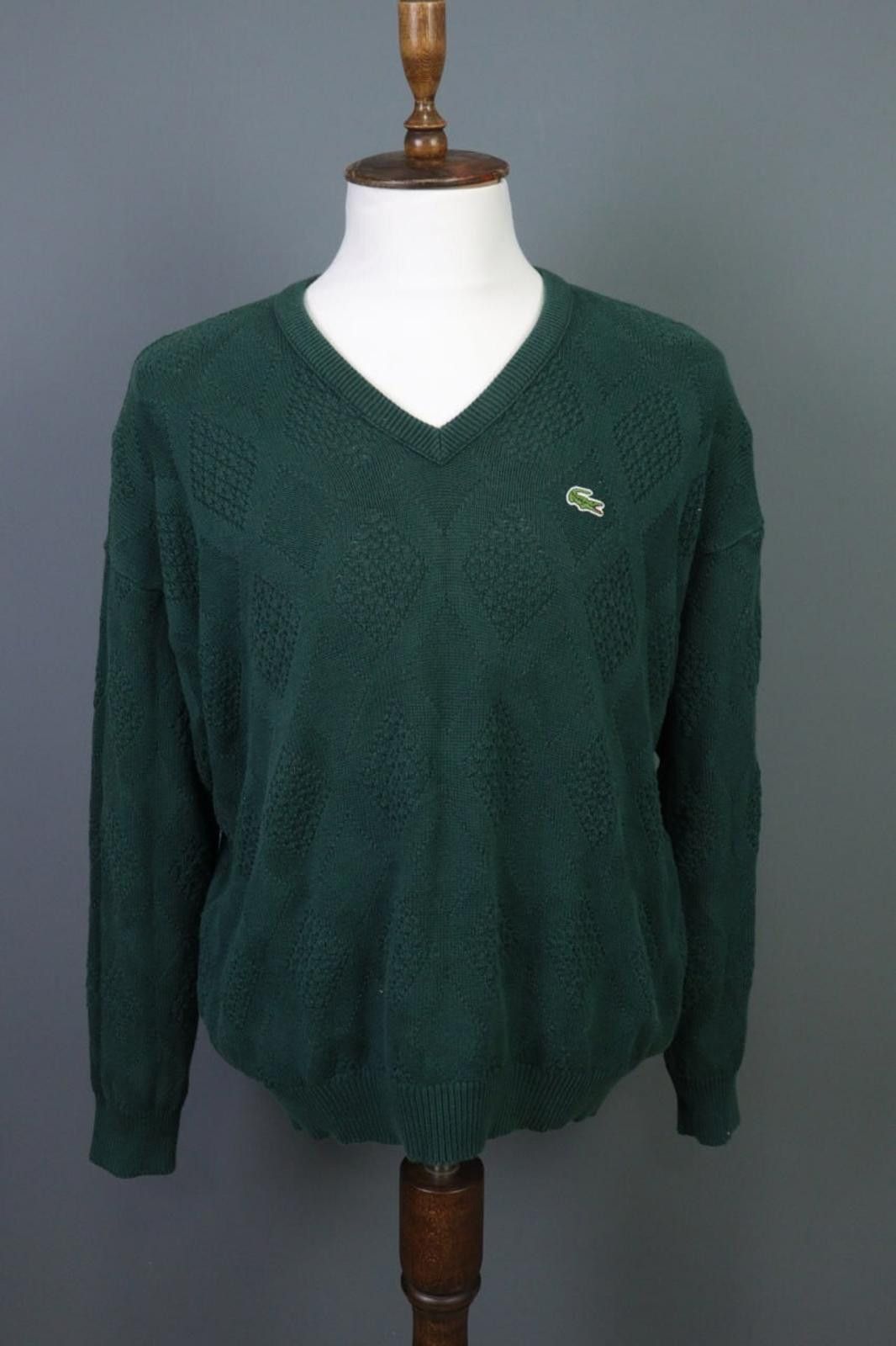 Lacoste Chemise Green V-Neck Knit Sweater Size 6 / XL