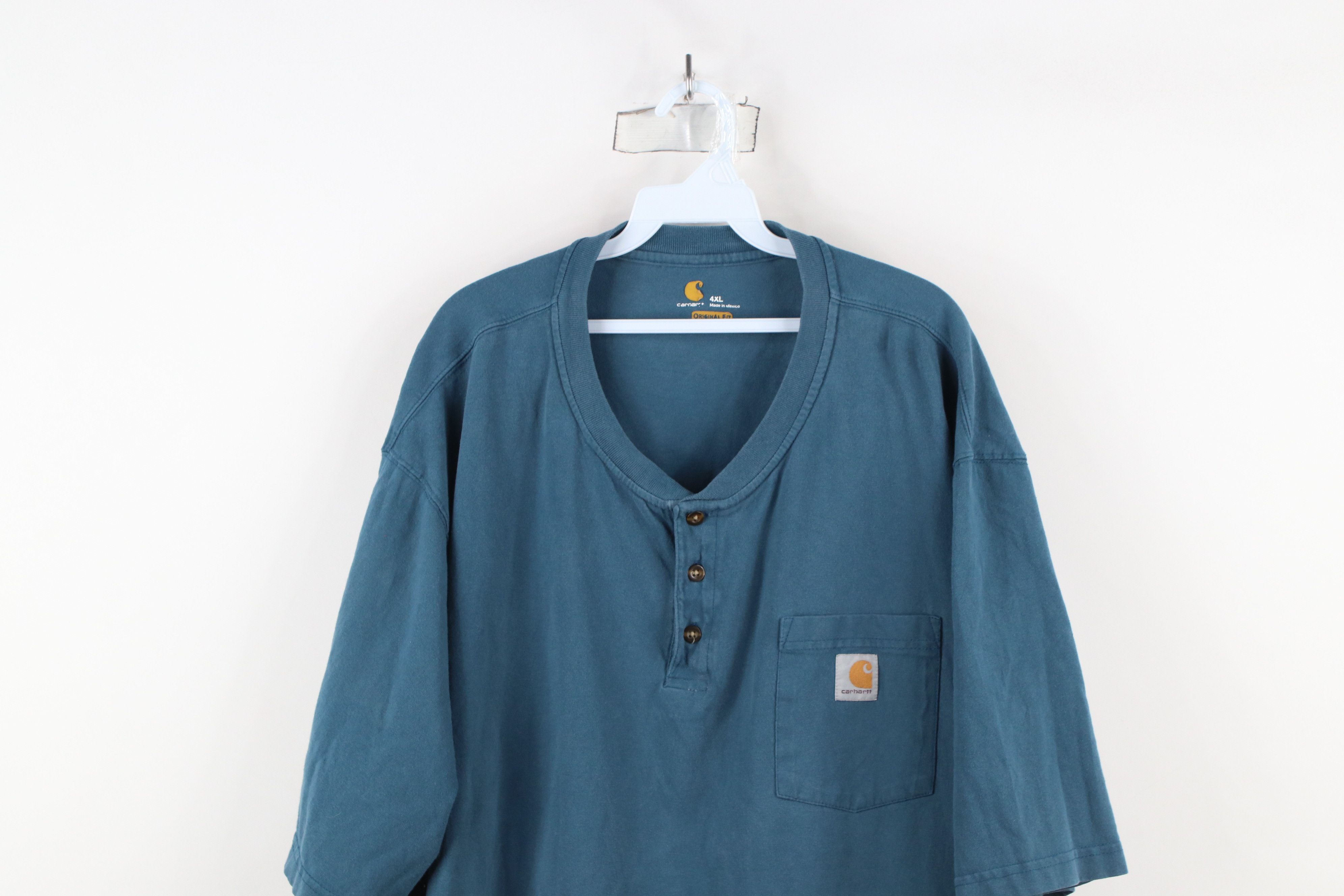 Carhartt × Vintage Vintage Y2K Carhartt Box Logo Henley T-Shirt Blue Cotton Size US XXL / EU 58 / 5 - 2 Thumbnail